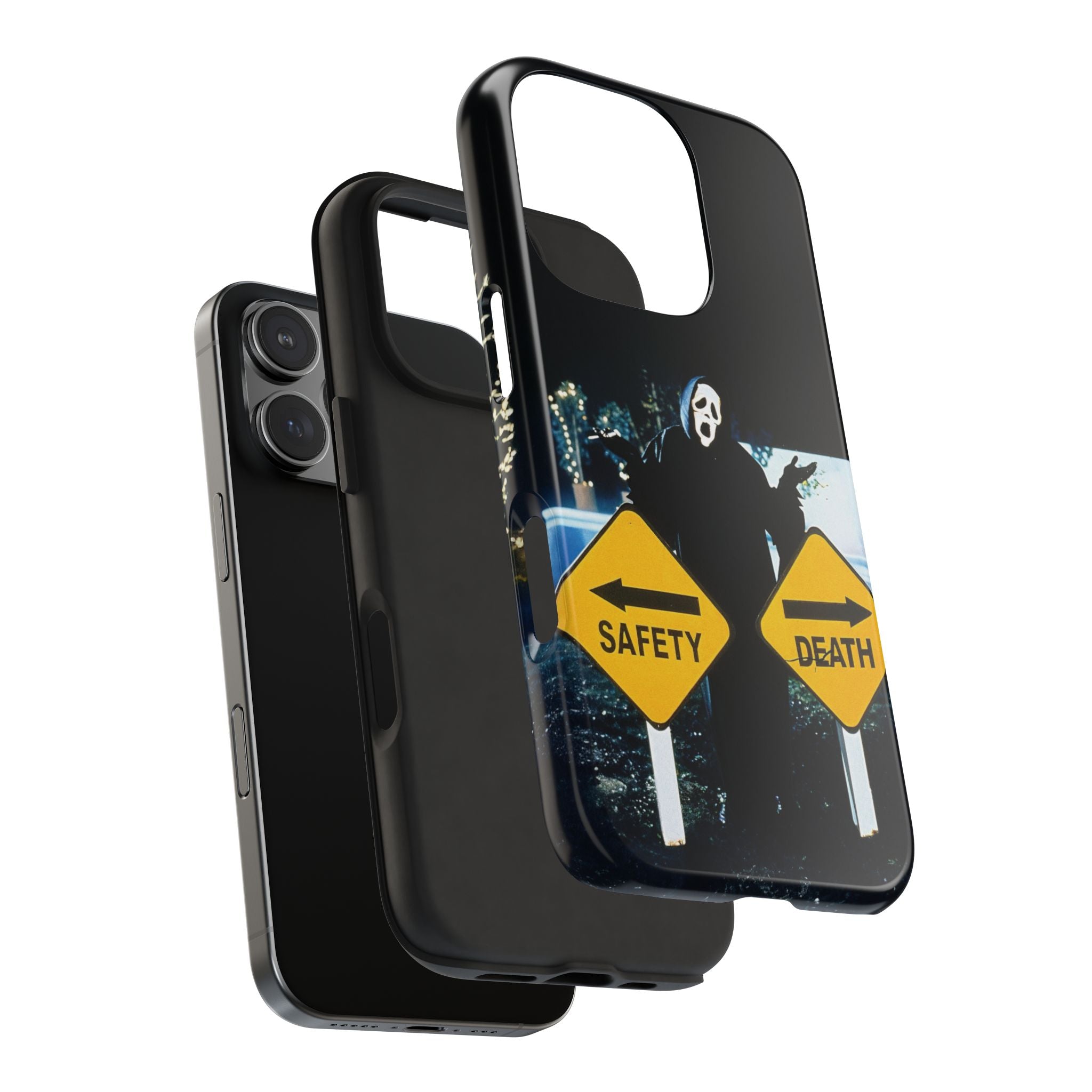 Spooky Phone Cases with Safety and Death Design, Halloween Gift, Horror Movie Merch, Unique Phone Accessories, Fun and Functional