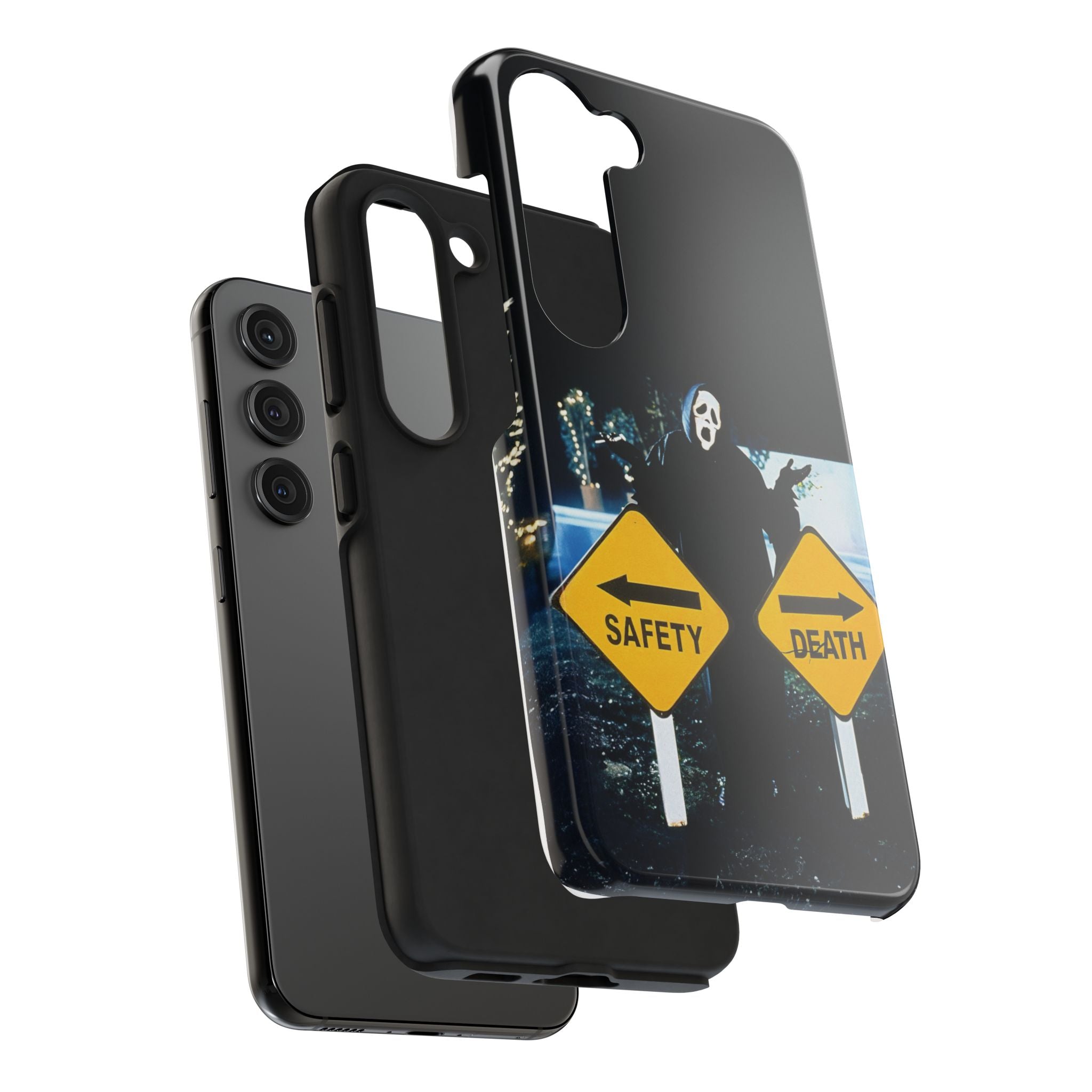 Spooky Phone Cases with Safety and Death Design, Halloween Gift, Horror Movie Merch, Unique Phone Accessories, Fun and Functional