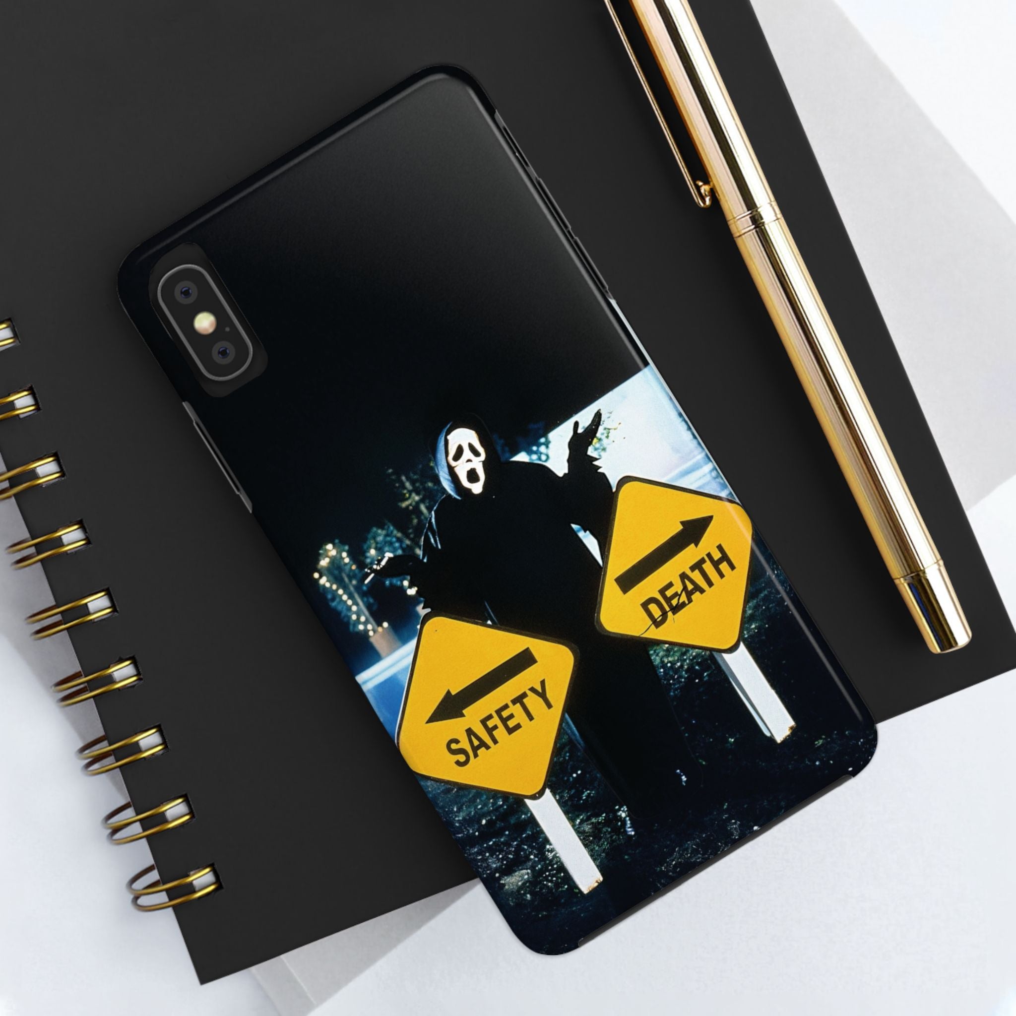 Spooky Phone Cases with Safety and Death Design, Halloween Gift, Horror Movie Merch, Unique Phone Accessories, Fun and Functional