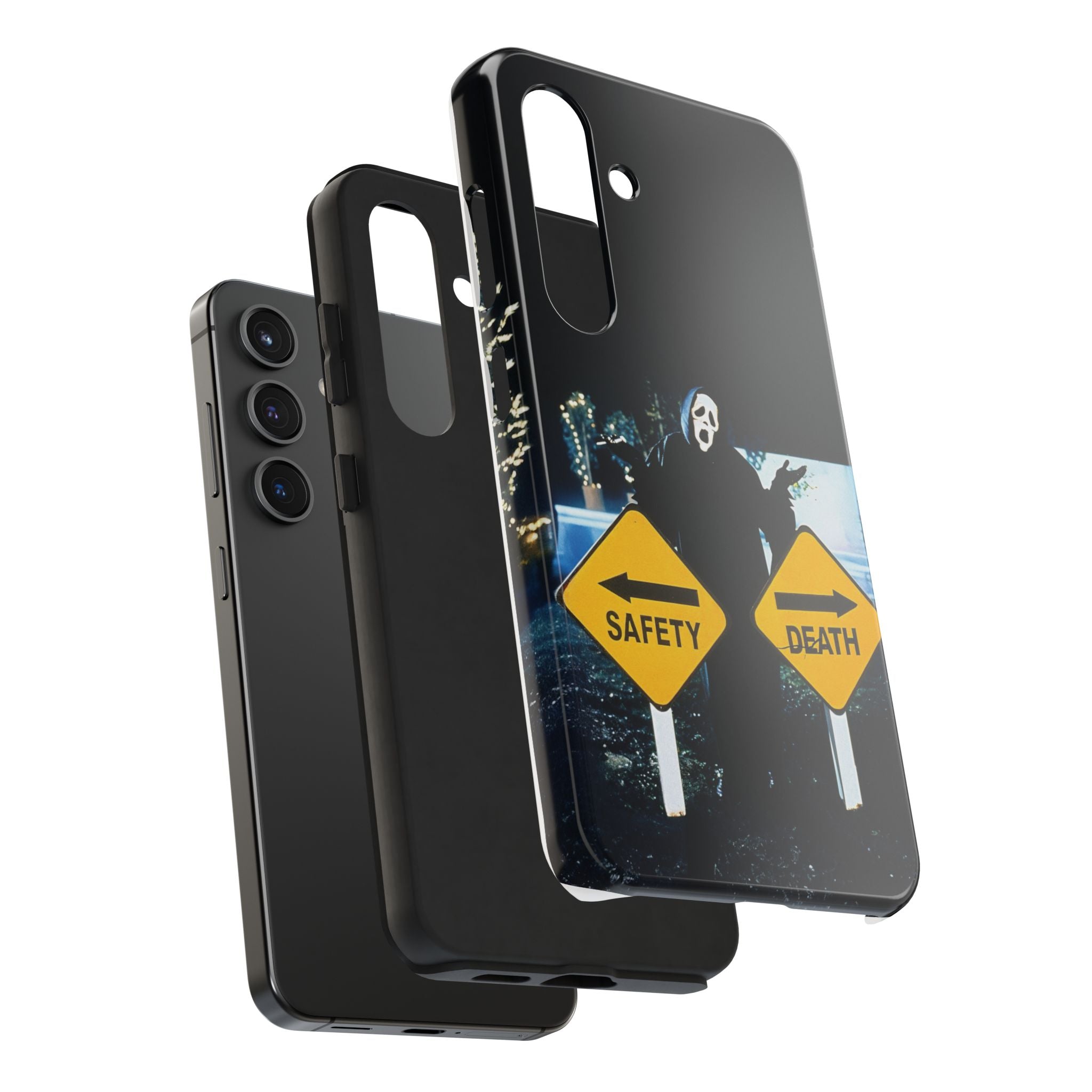 Spooky Phone Cases with Safety and Death Design, Halloween Gift, Horror Movie Merch, Unique Phone Accessories, Fun and Functional