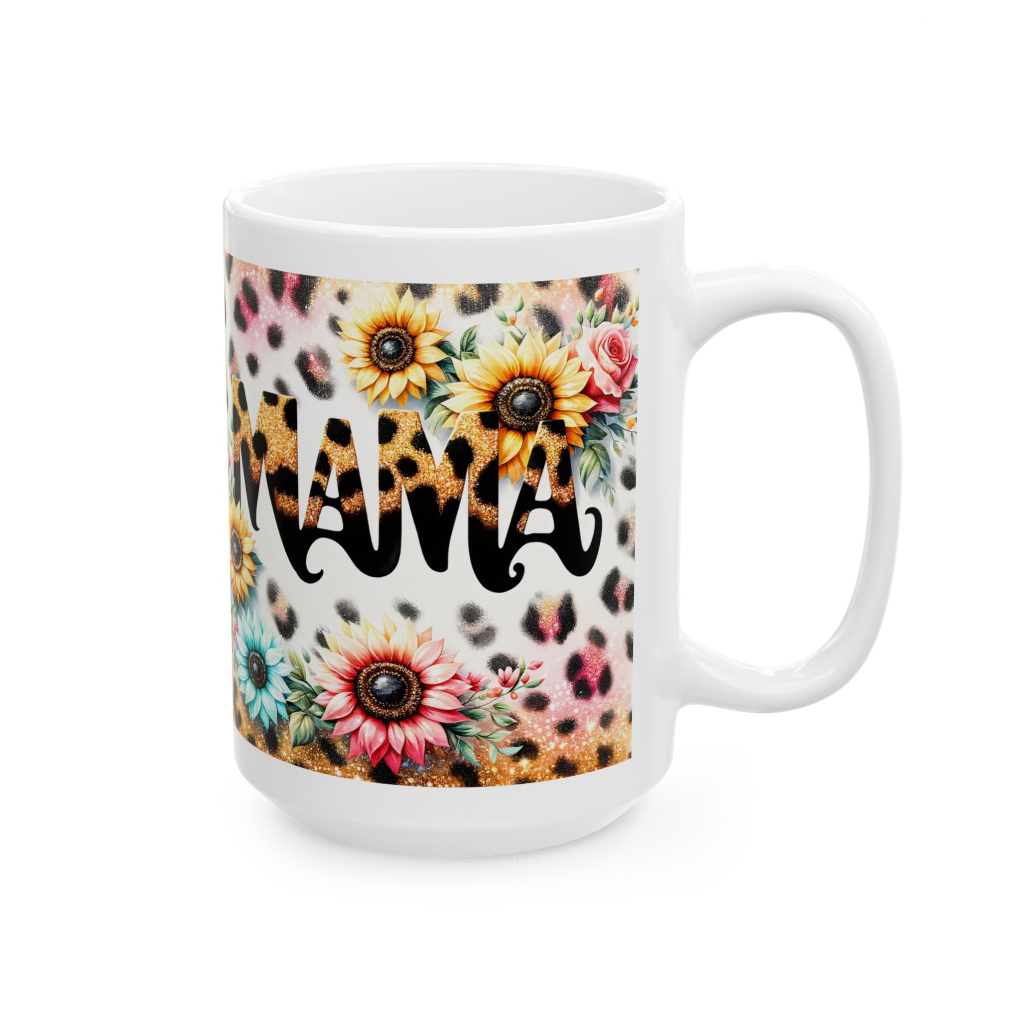 Floral Leopard Print Mug for Moms, Birthday Gift, Coffee Cup, Unique Ceramic Drinkware, Cute Animal Print