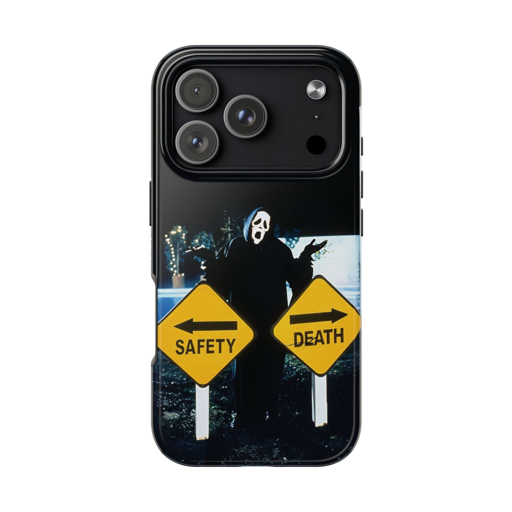 Spooky Phone Cases with Safety and Death Design, Halloween Gift, Horror Movie Merch, Unique Phone Accessories, Fun and Functional