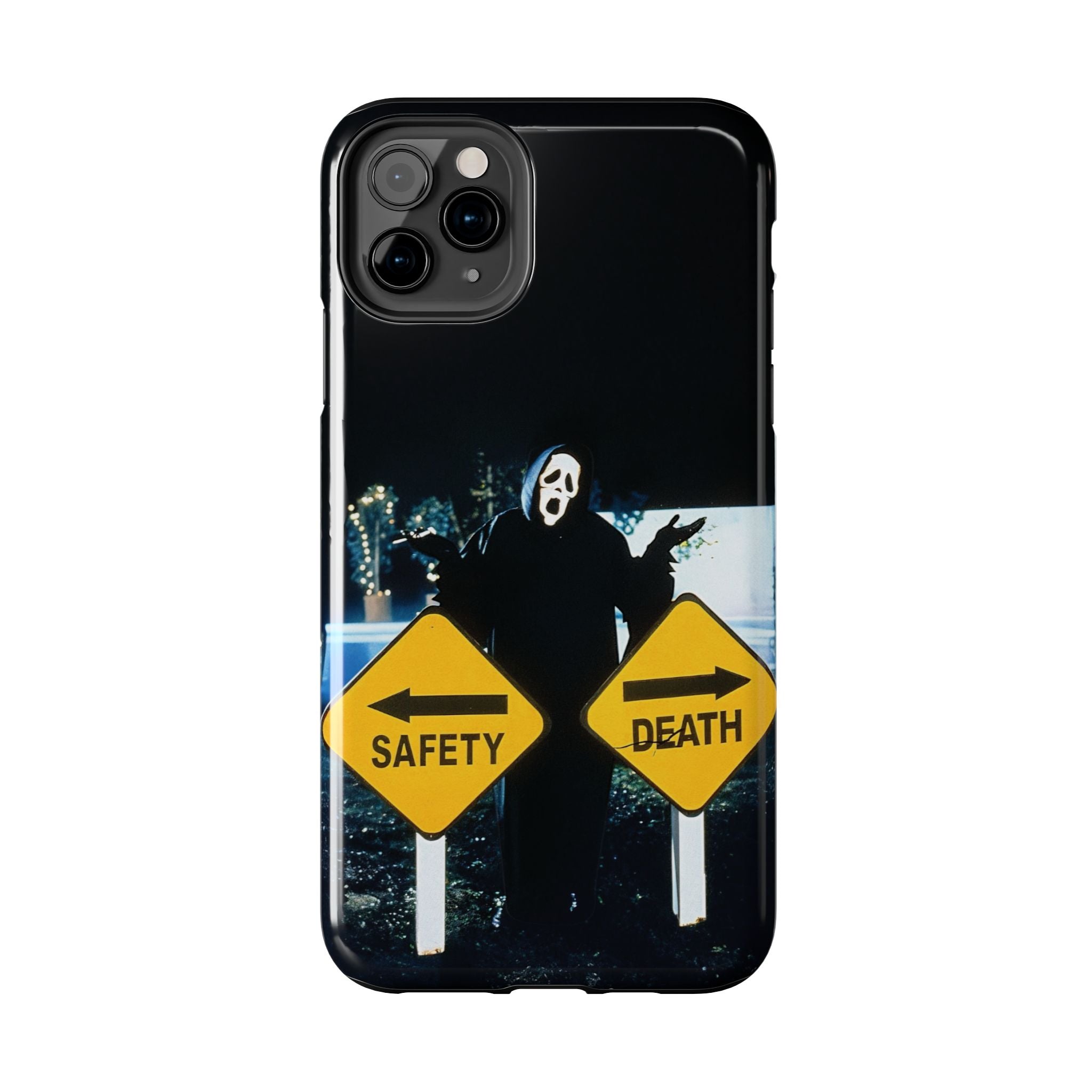 Spooky Phone Cases with Safety and Death Design, Halloween Gift, Horror Movie Merch, Unique Phone Accessories, Fun and Functional
