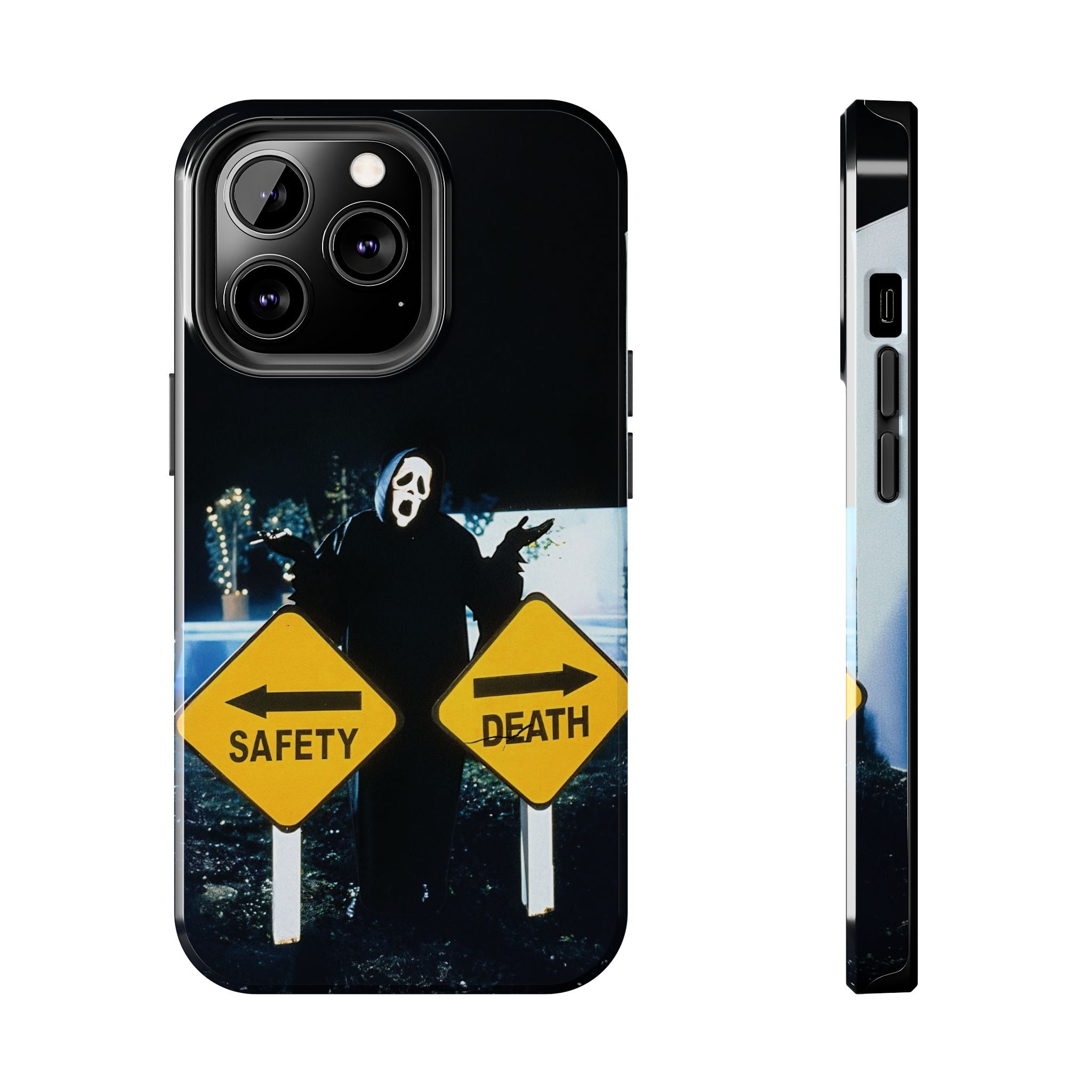 Spooky Phone Cases with Safety and Death Design, Halloween Gift, Horror Movie Merch, Unique Phone Accessories, Fun and Functional