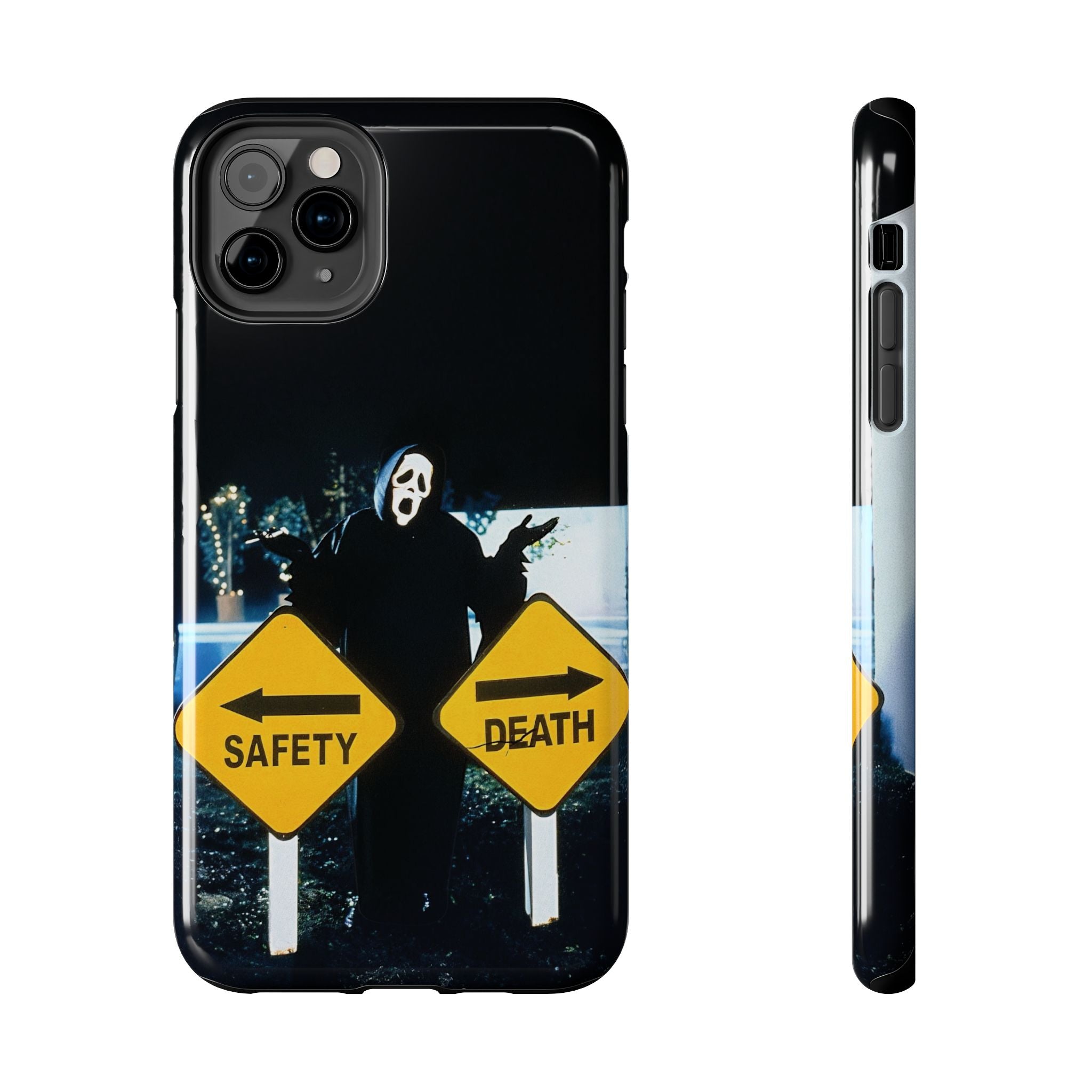 Spooky Phone Cases with Safety and Death Design, Halloween Gift, Horror Movie Merch, Unique Phone Accessories, Fun and Functional