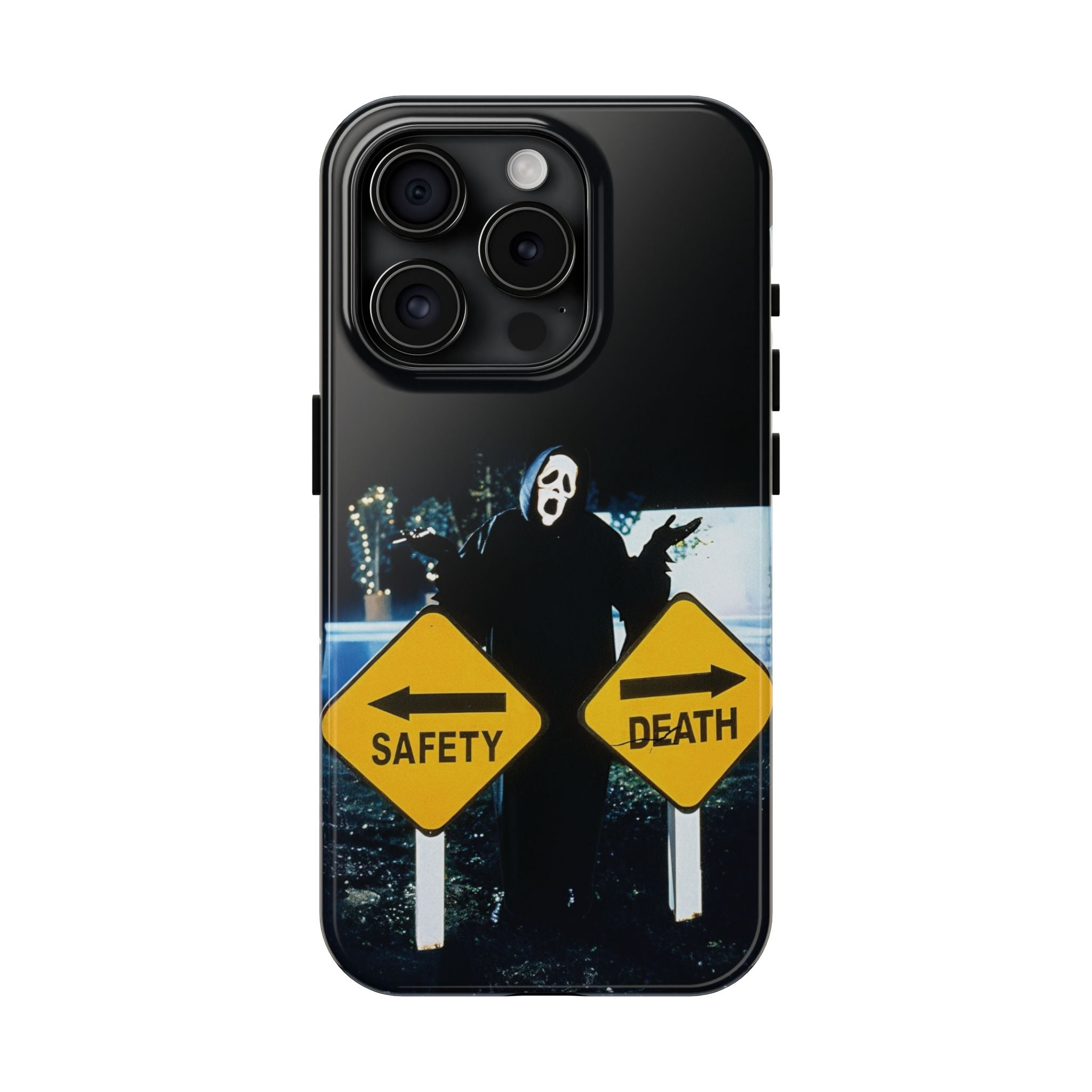 Spooky Phone Cases with Safety and Death Design, Halloween Gift, Horror Movie Merch, Unique Phone Accessories, Fun and Functional