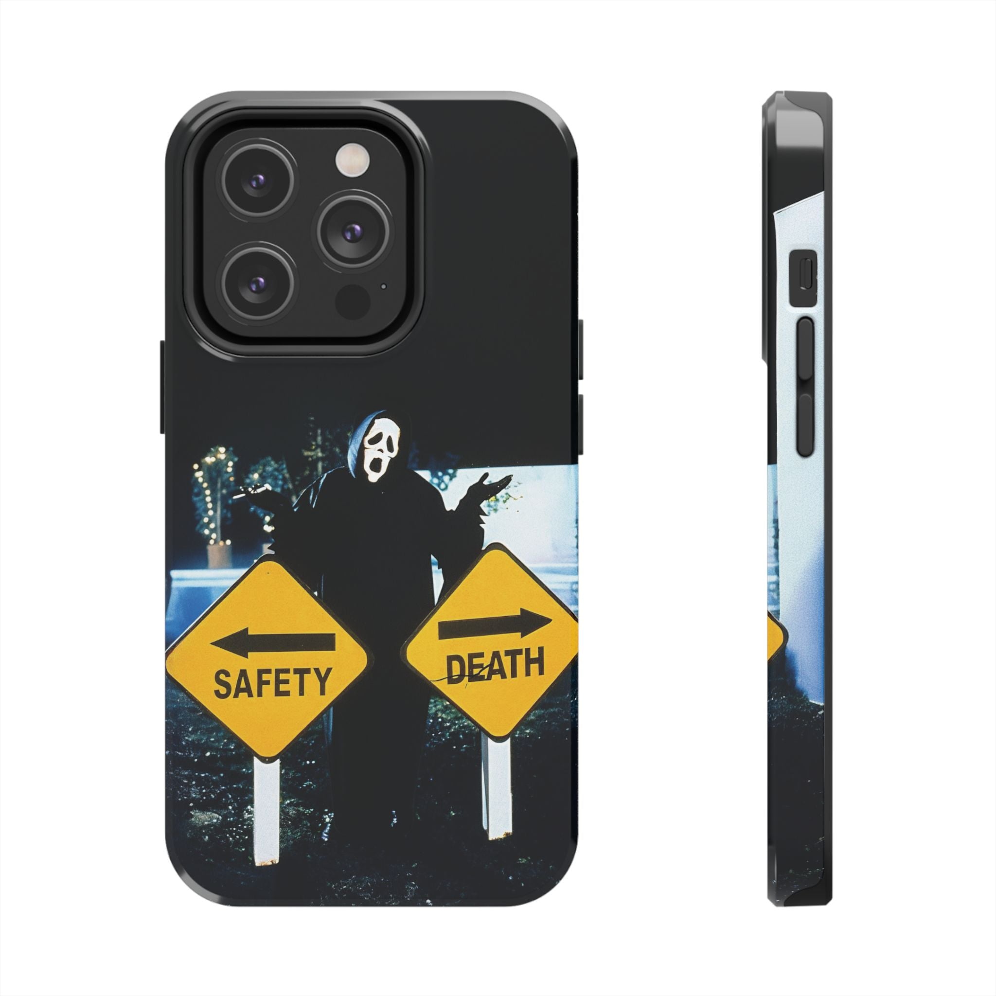 Spooky Phone Cases with Safety and Death Design, Halloween Gift, Horror Movie Merch, Unique Phone Accessories, Fun and Functional