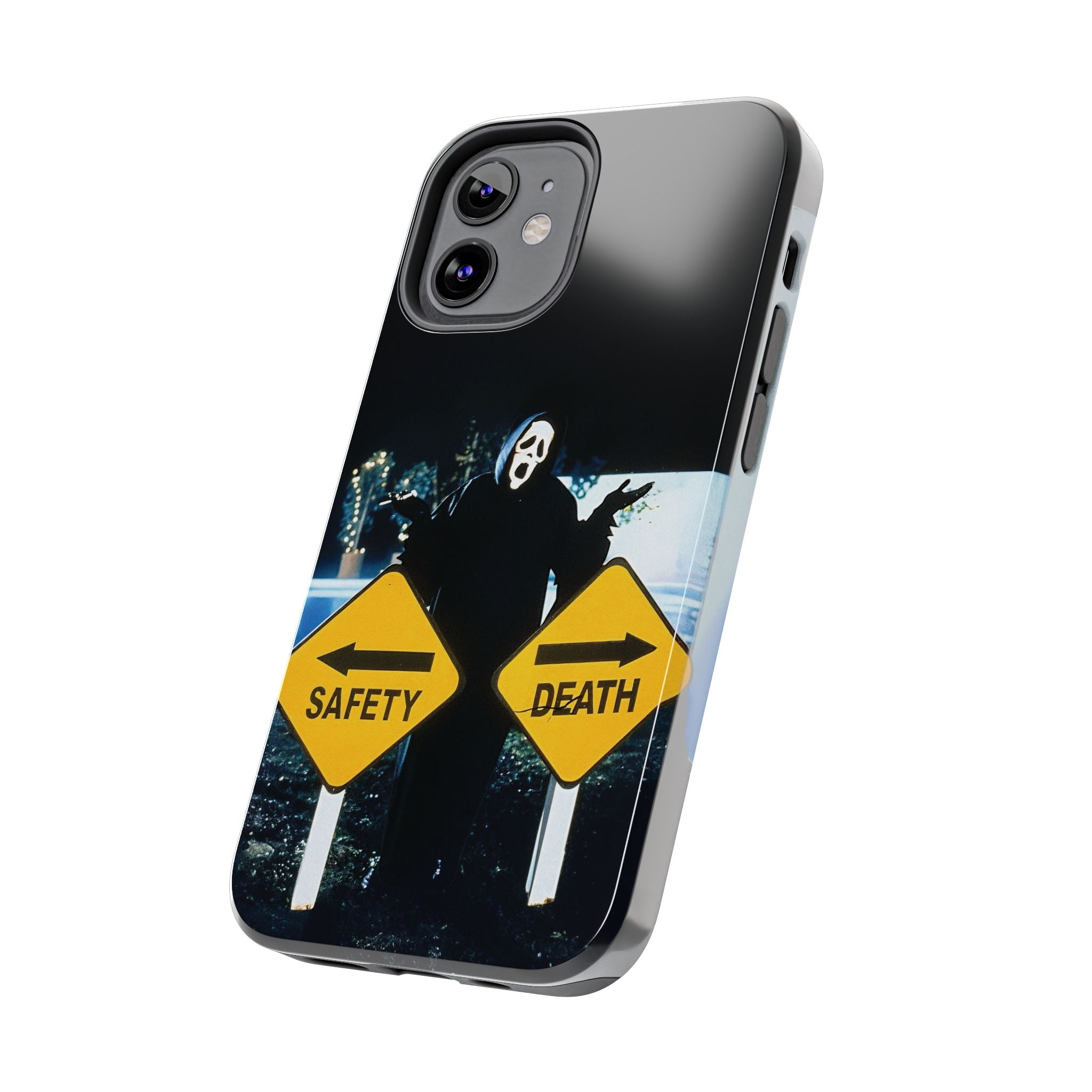 Spooky Phone Cases with Safety and Death Design, Halloween Gift, Horror Movie Merch, Unique Phone Accessories, Fun and Functional