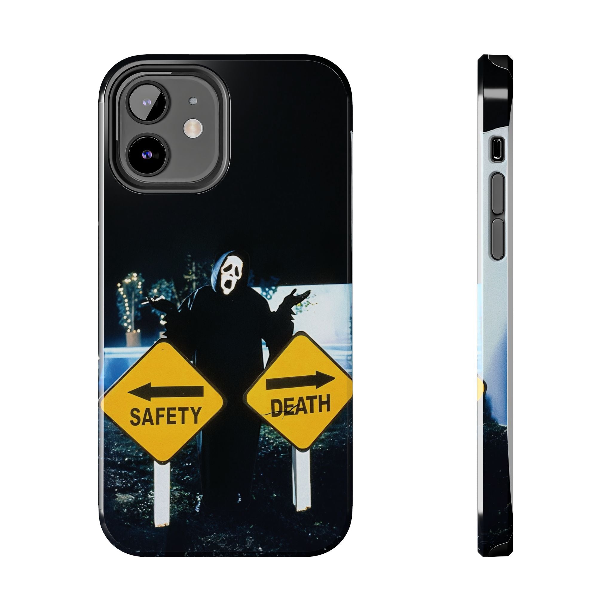 Spooky Phone Cases with Safety and Death Design, Halloween Gift, Horror Movie Merch, Unique Phone Accessories, Fun and Functional