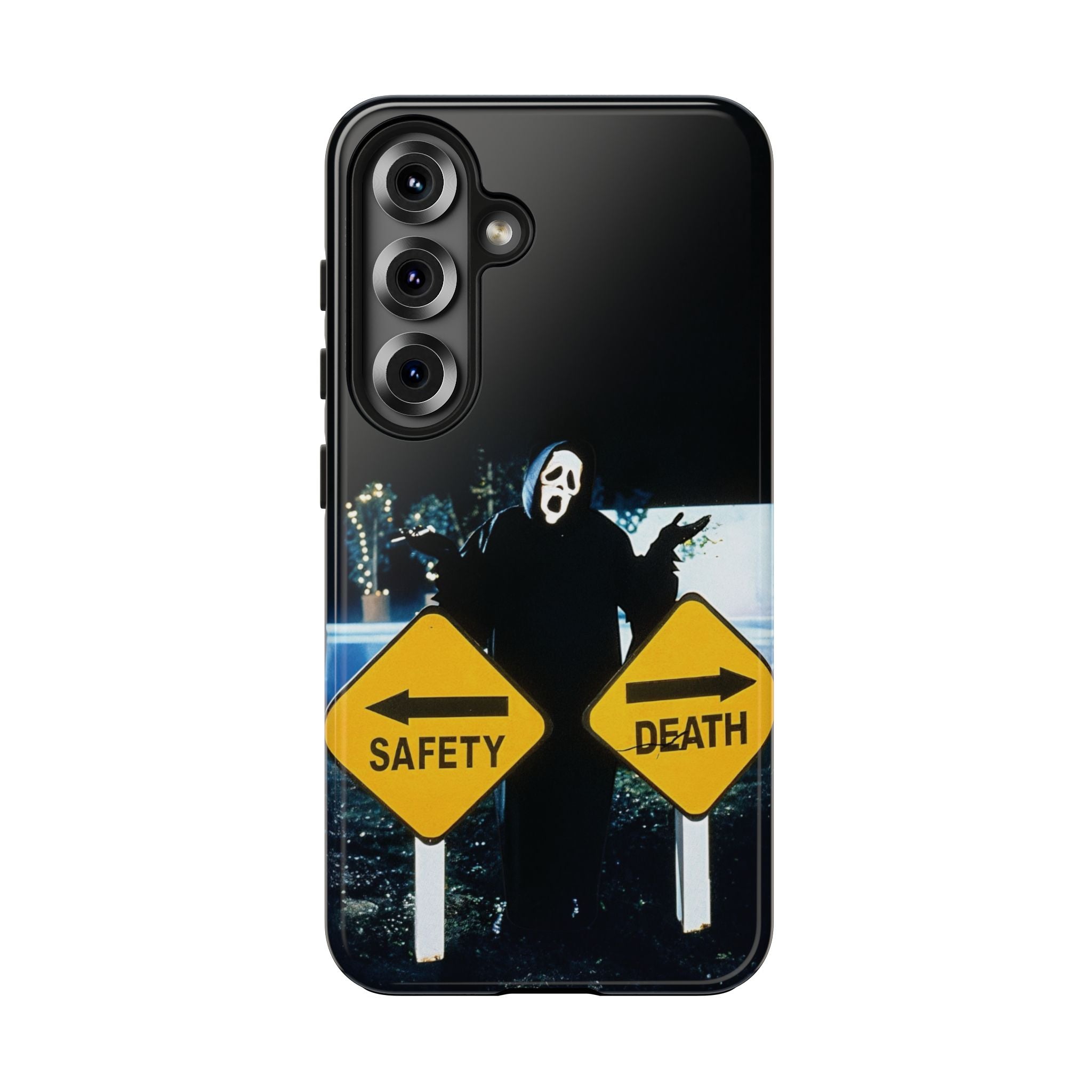 Spooky Phone Cases with Safety and Death Design, Halloween Gift, Horror Movie Merch, Unique Phone Accessories, Fun and Functional