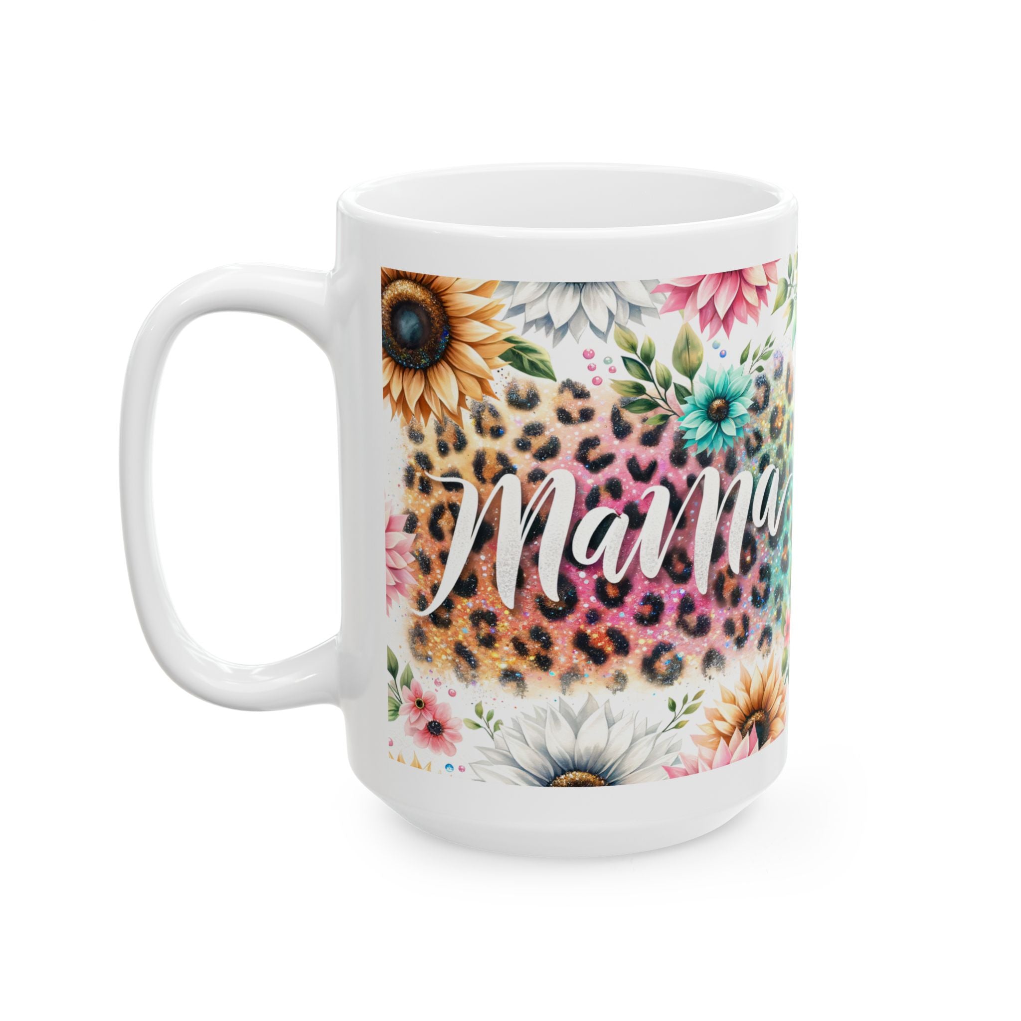Floral Leopard Print Ceramic Mug, Mother's Day Gift, Coffee Cup, Personalized Mug, Cute Gift for Mom, Animal Print Mug