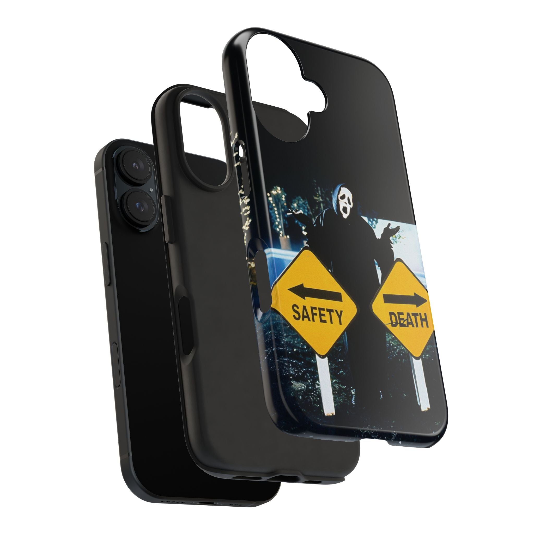 Spooky Phone Cases with Safety and Death Design, Halloween Gift, Horror Movie Merch, Unique Phone Accessories, Fun and Functional