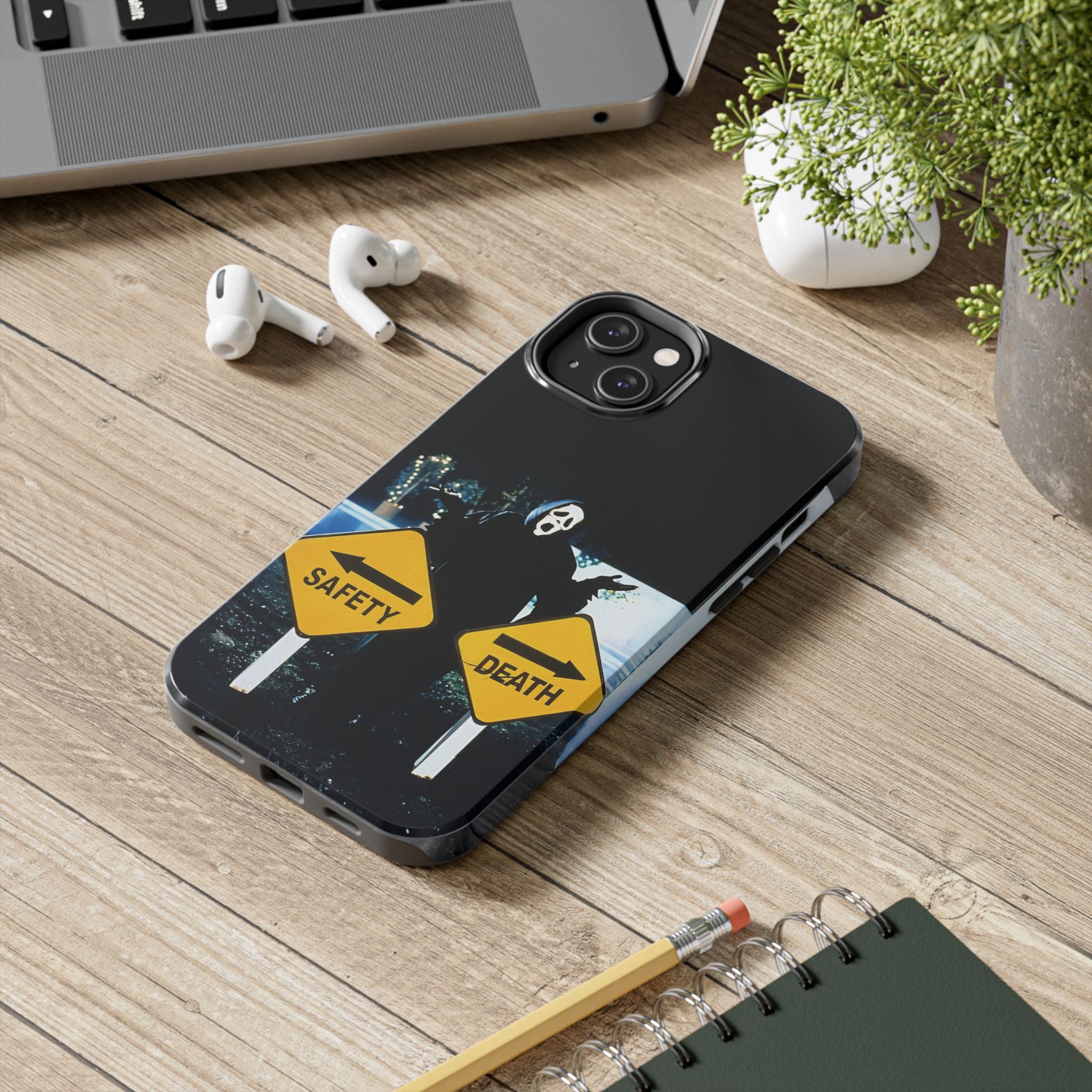 Spooky Phone Cases with Safety and Death Design, Halloween Gift, Horror Movie Merch, Unique Phone Accessories, Fun and Functional
