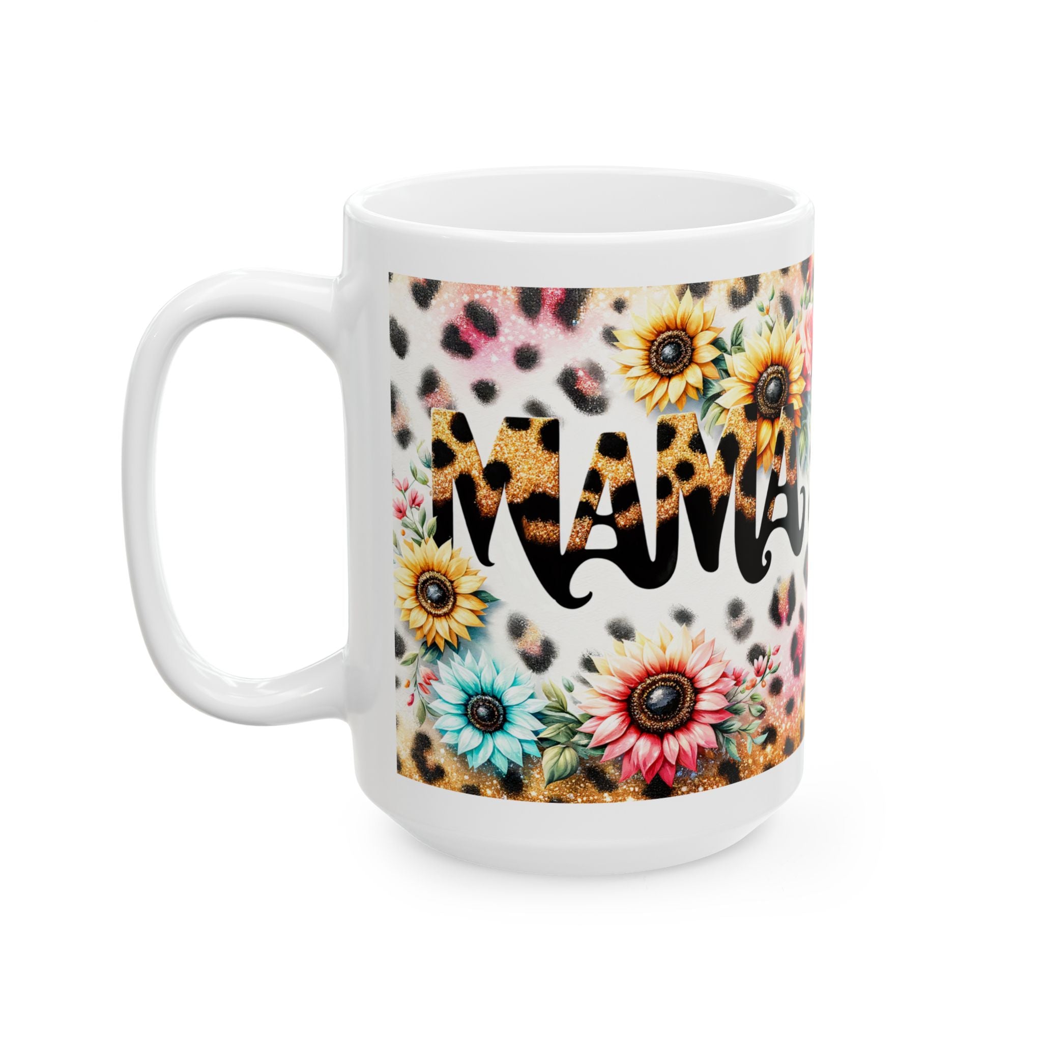 Floral Leopard Print Mug for Moms, Birthday Gift, Coffee Cup, Unique Ceramic Drinkware, Cute Animal Print