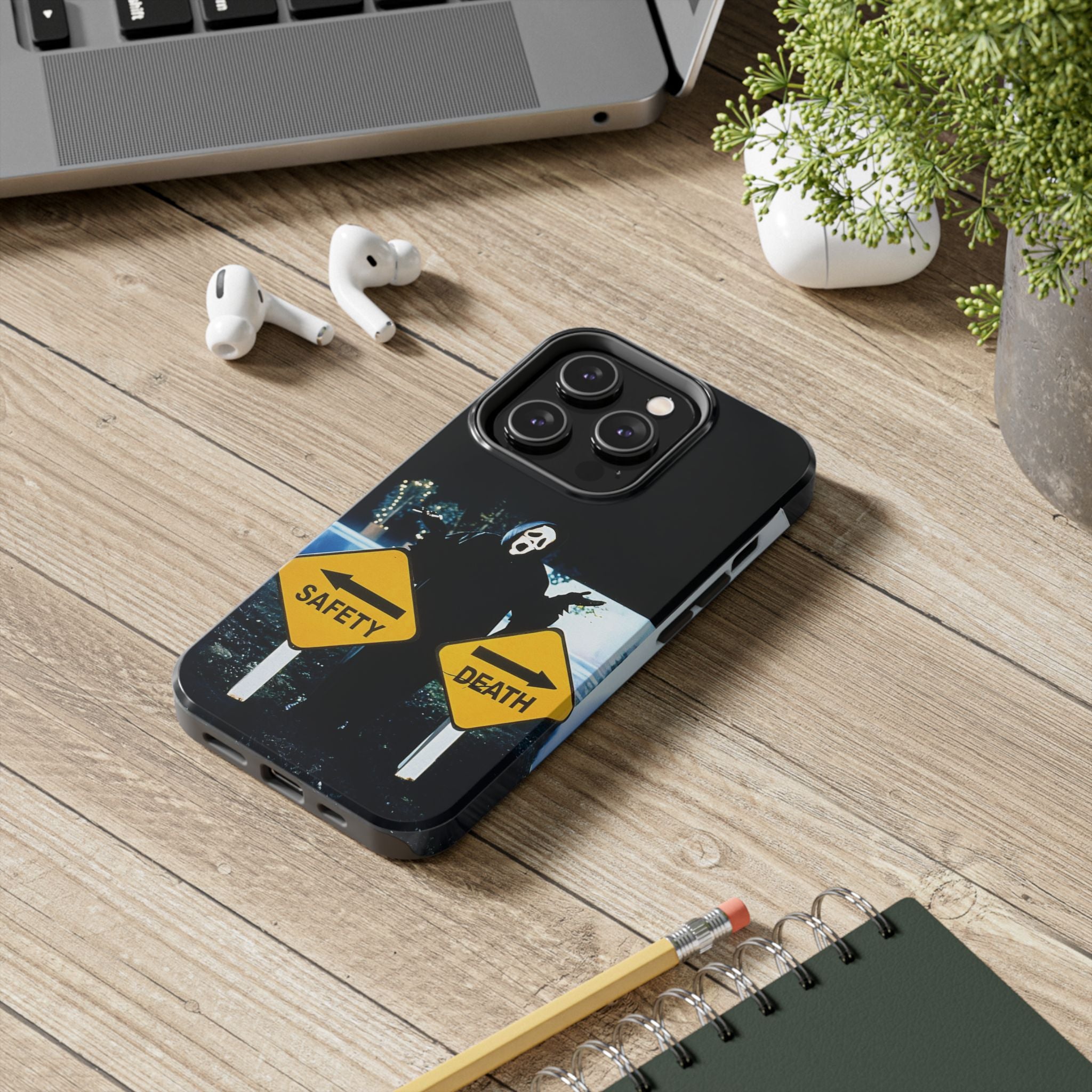 Spooky Phone Cases with Safety and Death Design, Halloween Gift, Horror Movie Merch, Unique Phone Accessories, Fun and Functional