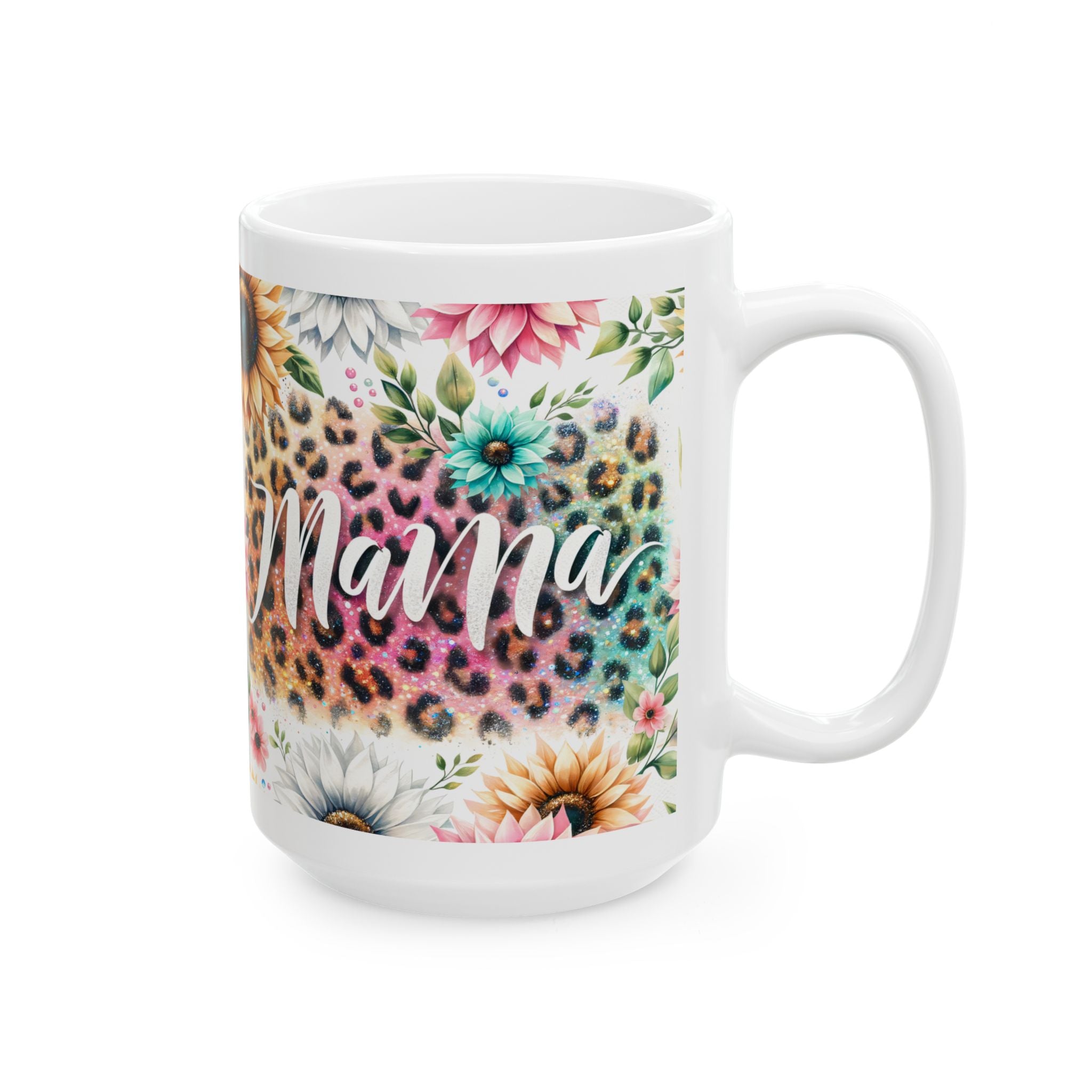 Floral Leopard Print Ceramic Mug, Mother's Day Gift, Coffee Cup, Personalized Mug, Cute Gift for Mom, Animal Print Mug
