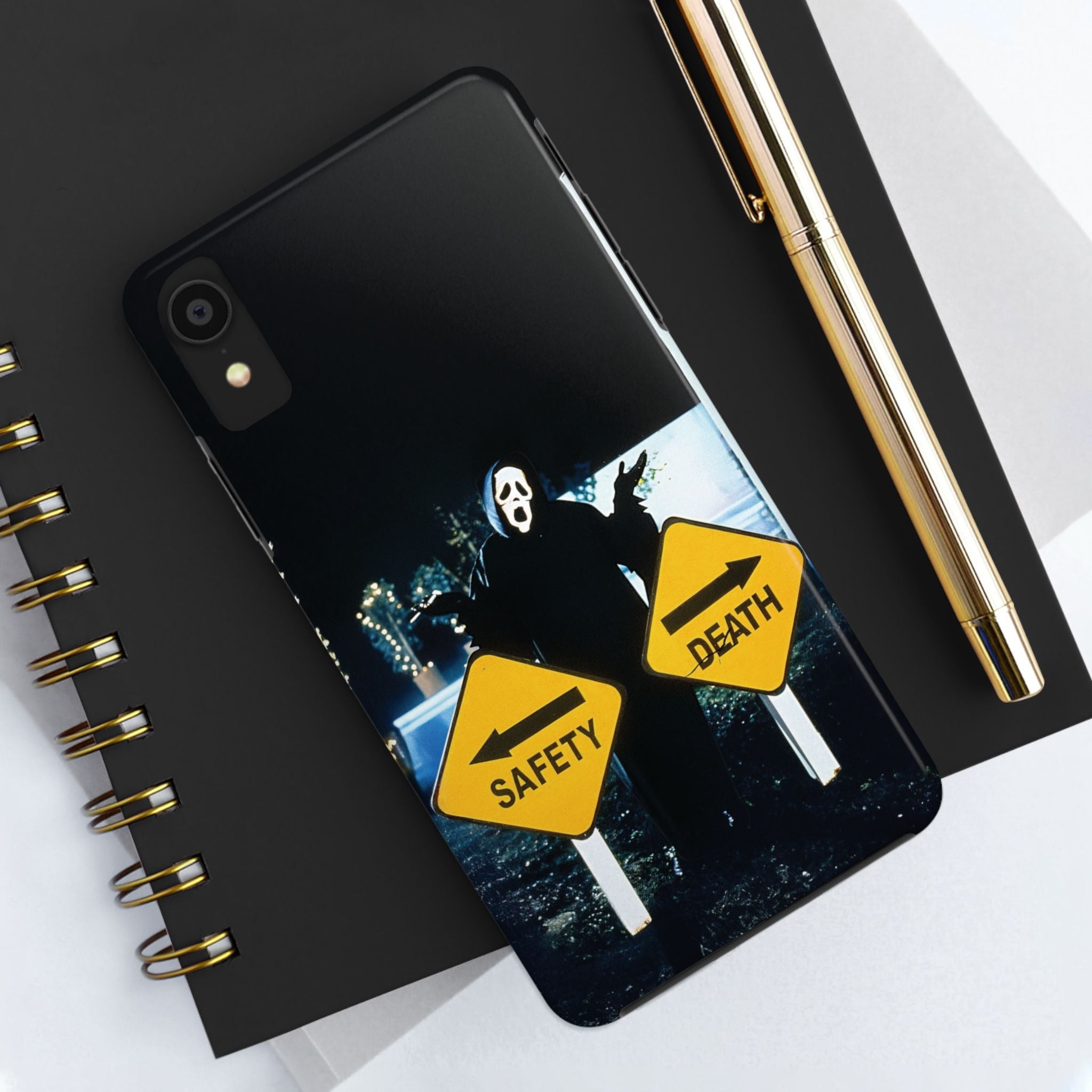 Spooky Phone Cases with Safety and Death Design, Halloween Gift, Horror Movie Merch, Unique Phone Accessories, Fun and Functional