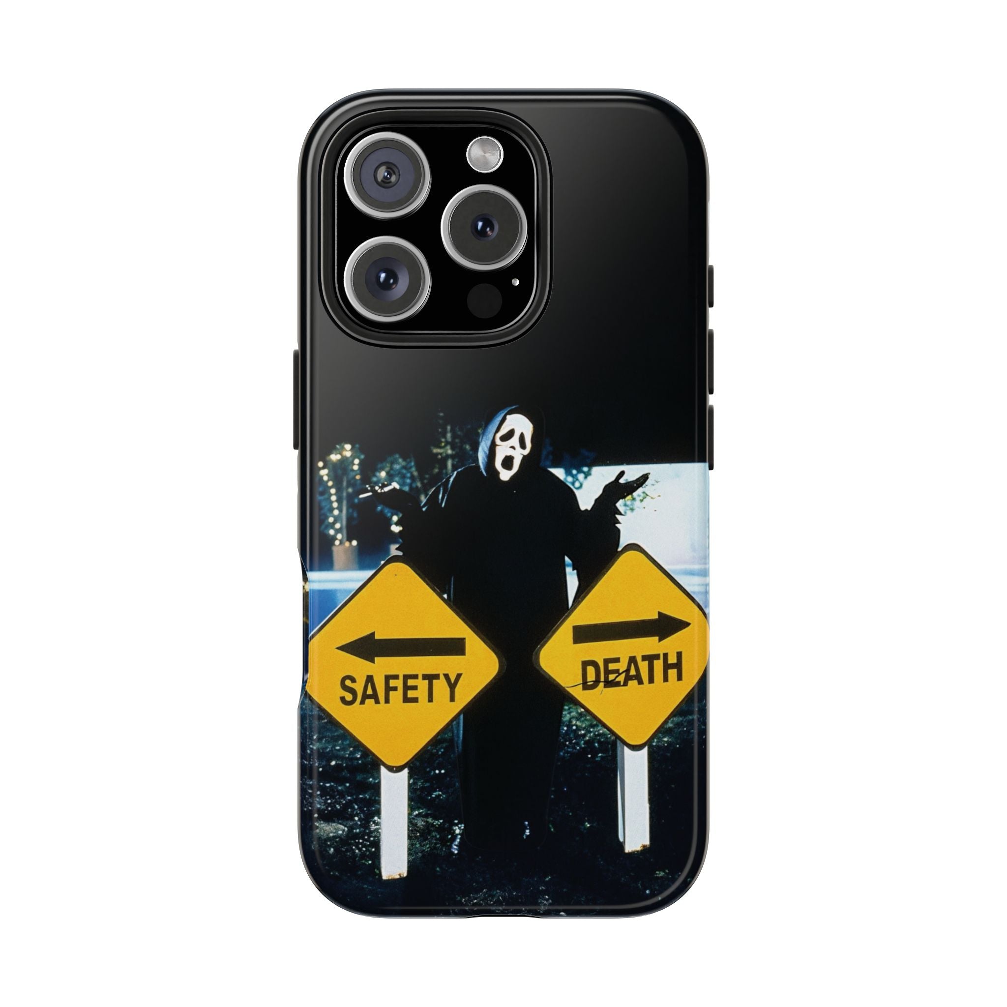Spooky Phone Cases with Safety and Death Design, Halloween Gift, Horror Movie Merch, Unique Phone Accessories, Fun and Functional