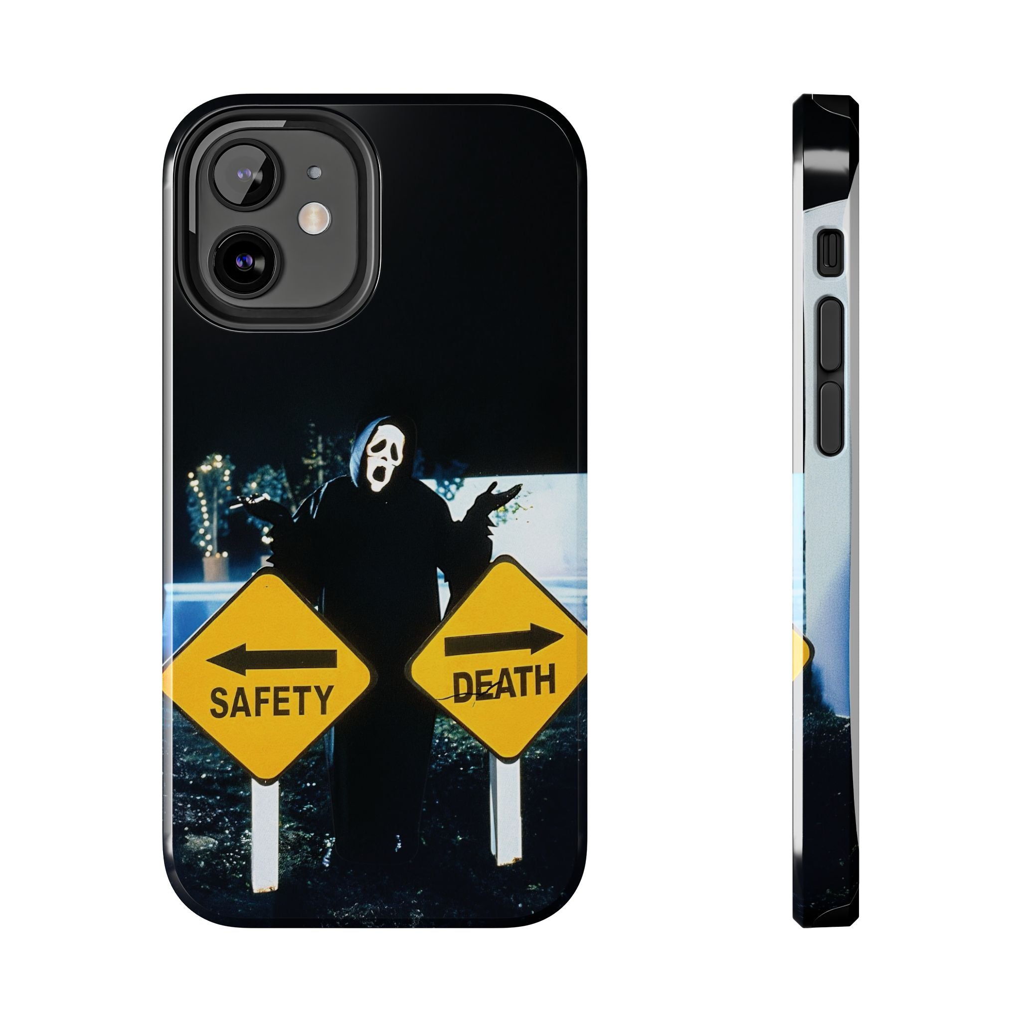 Spooky Phone Cases with Safety and Death Design, Halloween Gift, Horror Movie Merch, Unique Phone Accessories, Fun and Functional