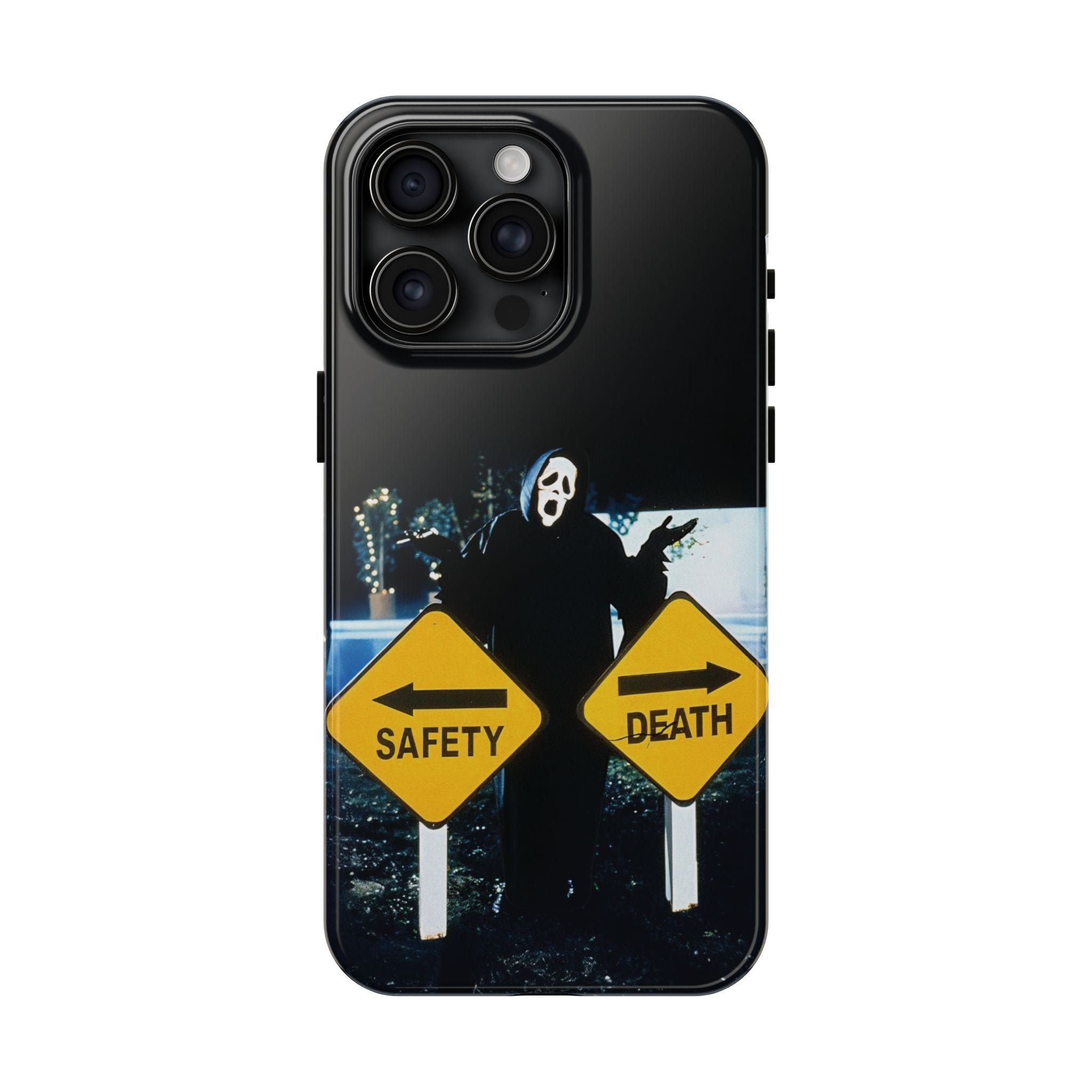 Spooky Phone Cases with Safety and Death Design, Halloween Gift, Horror Movie Merch, Unique Phone Accessories, Fun and Functional