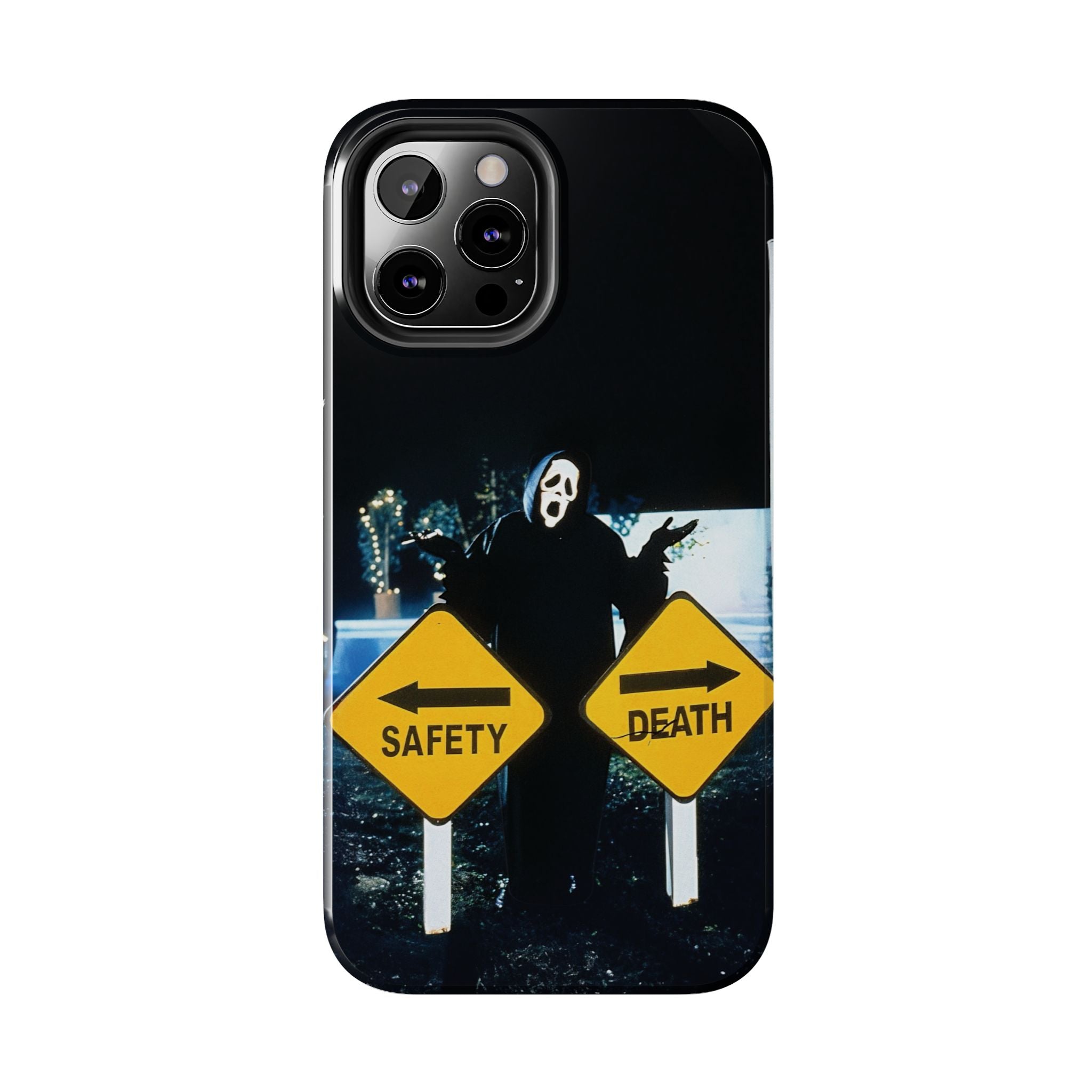 Spooky Phone Cases with Safety and Death Design, Halloween Gift, Horror Movie Merch, Unique Phone Accessories, Fun and Functional