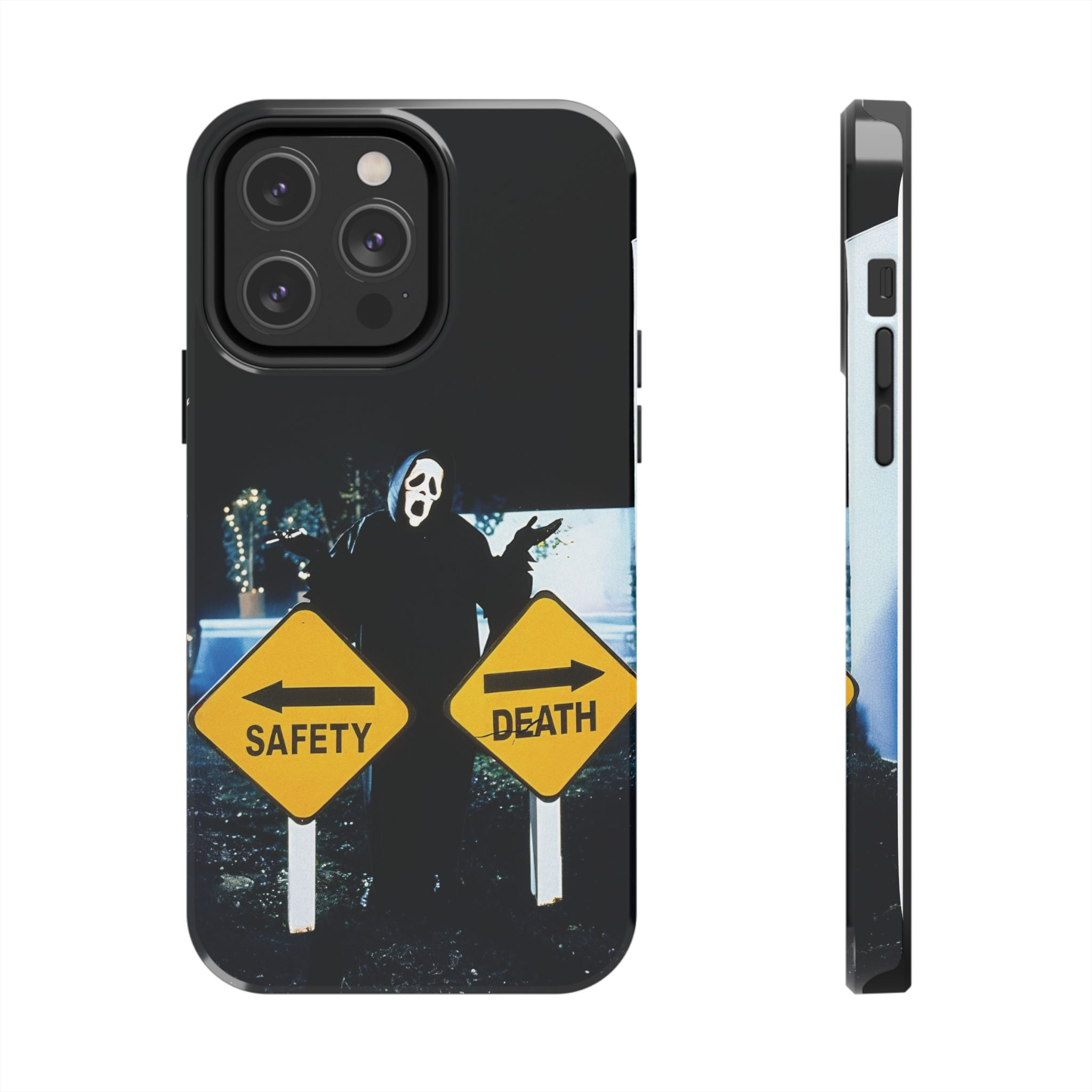Spooky Phone Cases with Safety and Death Design, Halloween Gift, Horror Movie Merch, Unique Phone Accessories, Fun and Functional