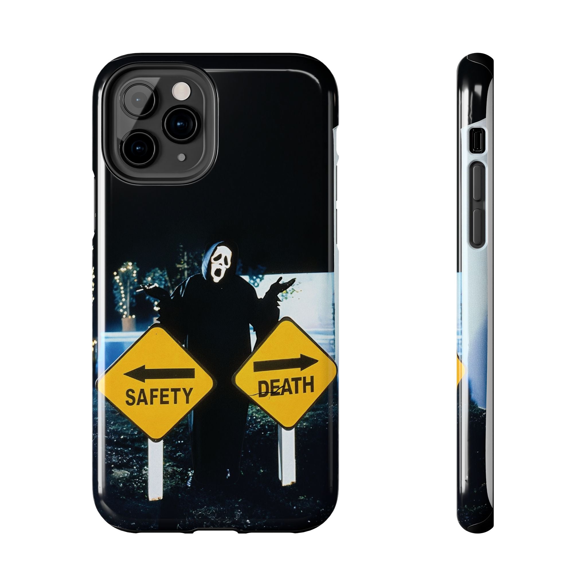 Spooky Phone Cases with Safety and Death Design, Halloween Gift, Horror Movie Merch, Unique Phone Accessories, Fun and Functional