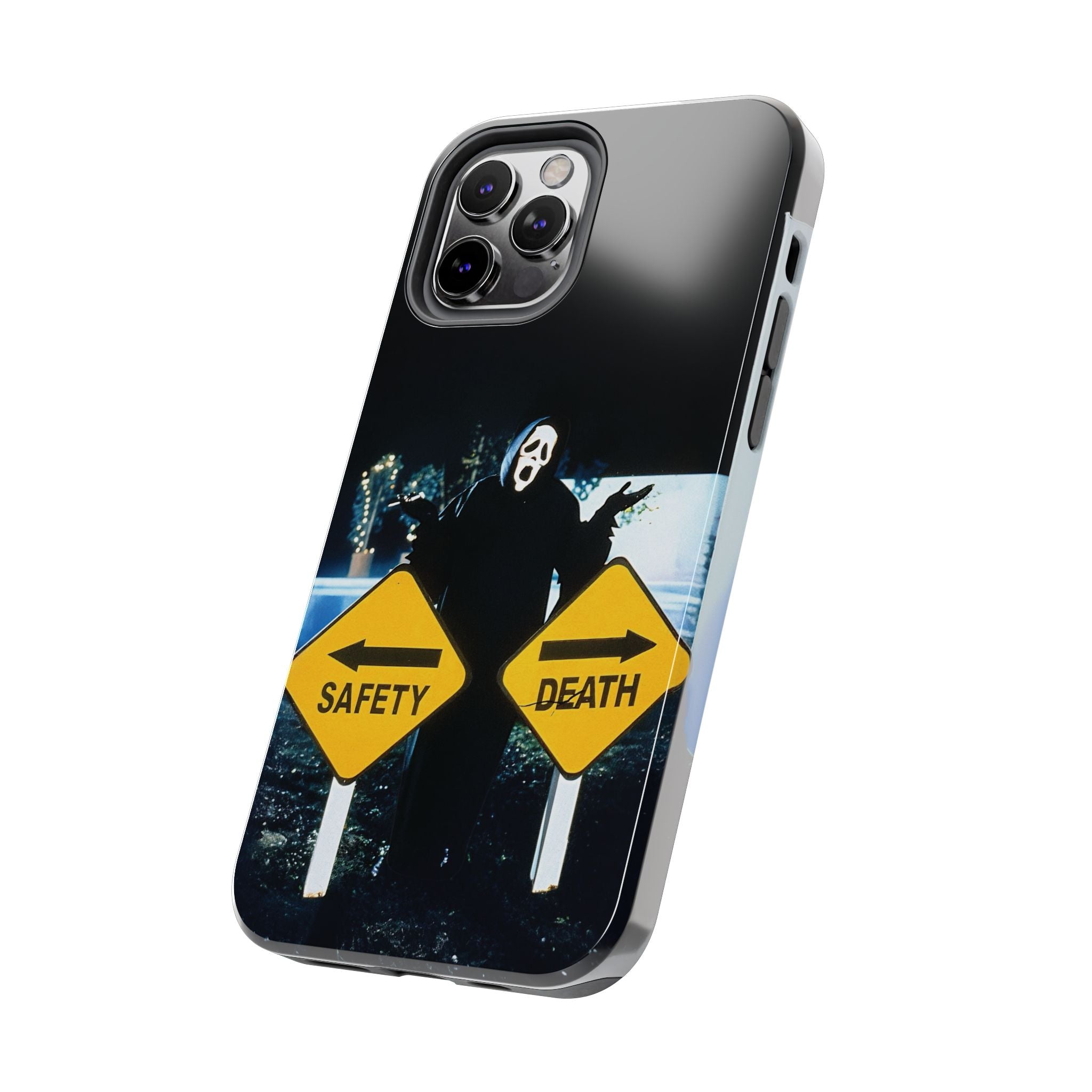 Spooky Phone Cases with Safety and Death Design, Halloween Gift, Horror Movie Merch, Unique Phone Accessories, Fun and Functional