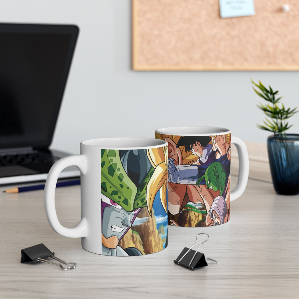 Anime Battle Ceramic Mug (11oz/15oz) — Superpowered Fighter Scene Wrap
