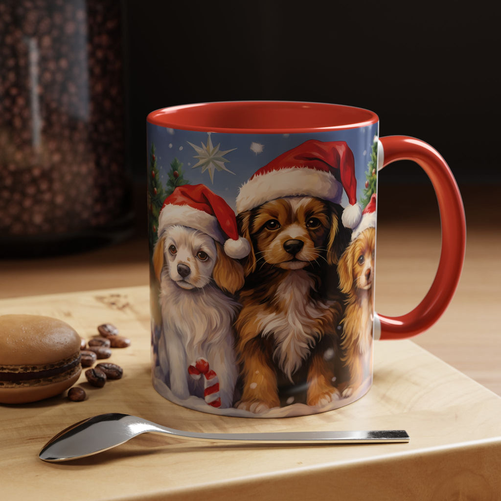 Christmas Puppies Coffee Mug – Festive Santa Hat Dog Accent Mug (11/15oz)