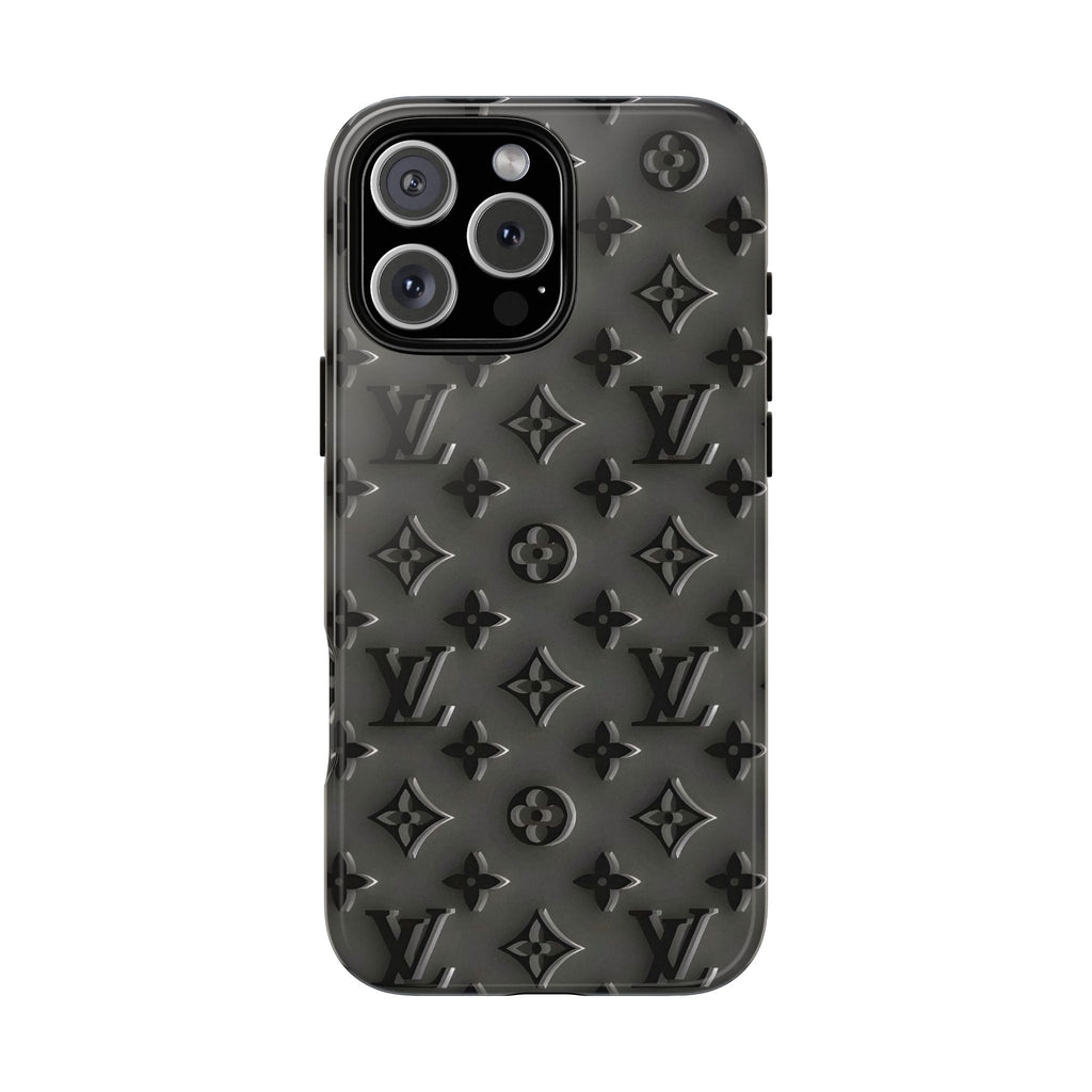 Embossed Luxury Monogram Phone Case — Black Designer-Style Protective Cover