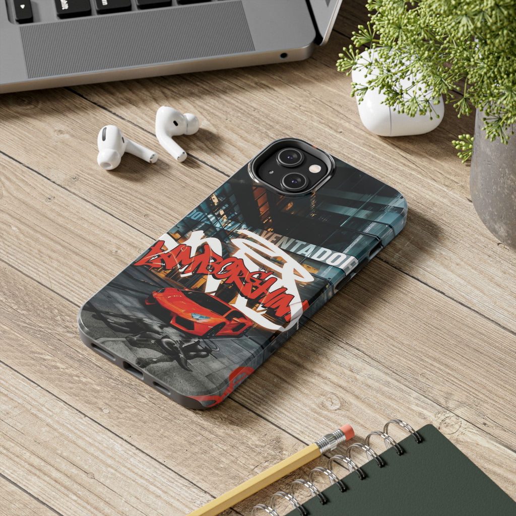 Urban Graffiti Tough Phone Case - Red Lamborghini Design