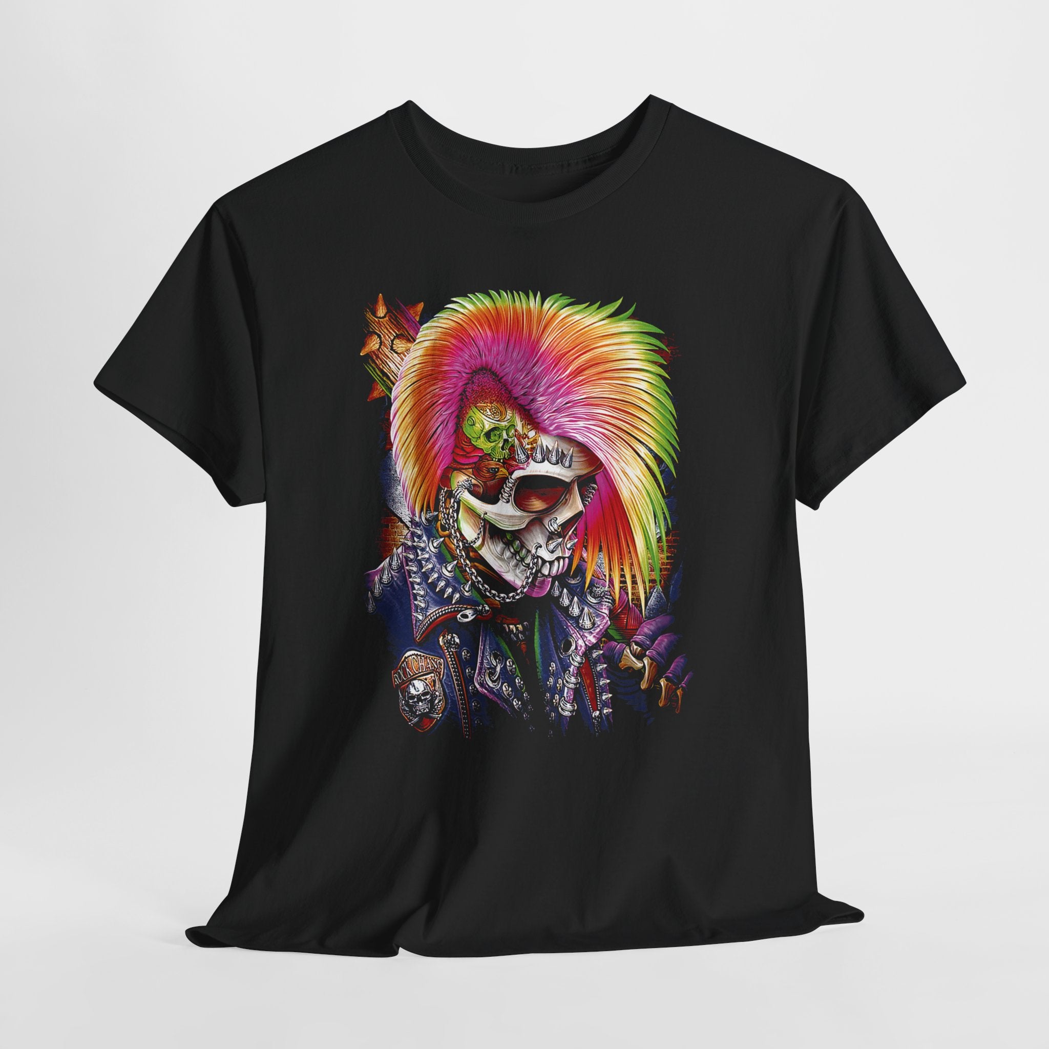 Vibrant Skull Punk Tee - Unisex Heavy Cotton Shirt with Edgy Design