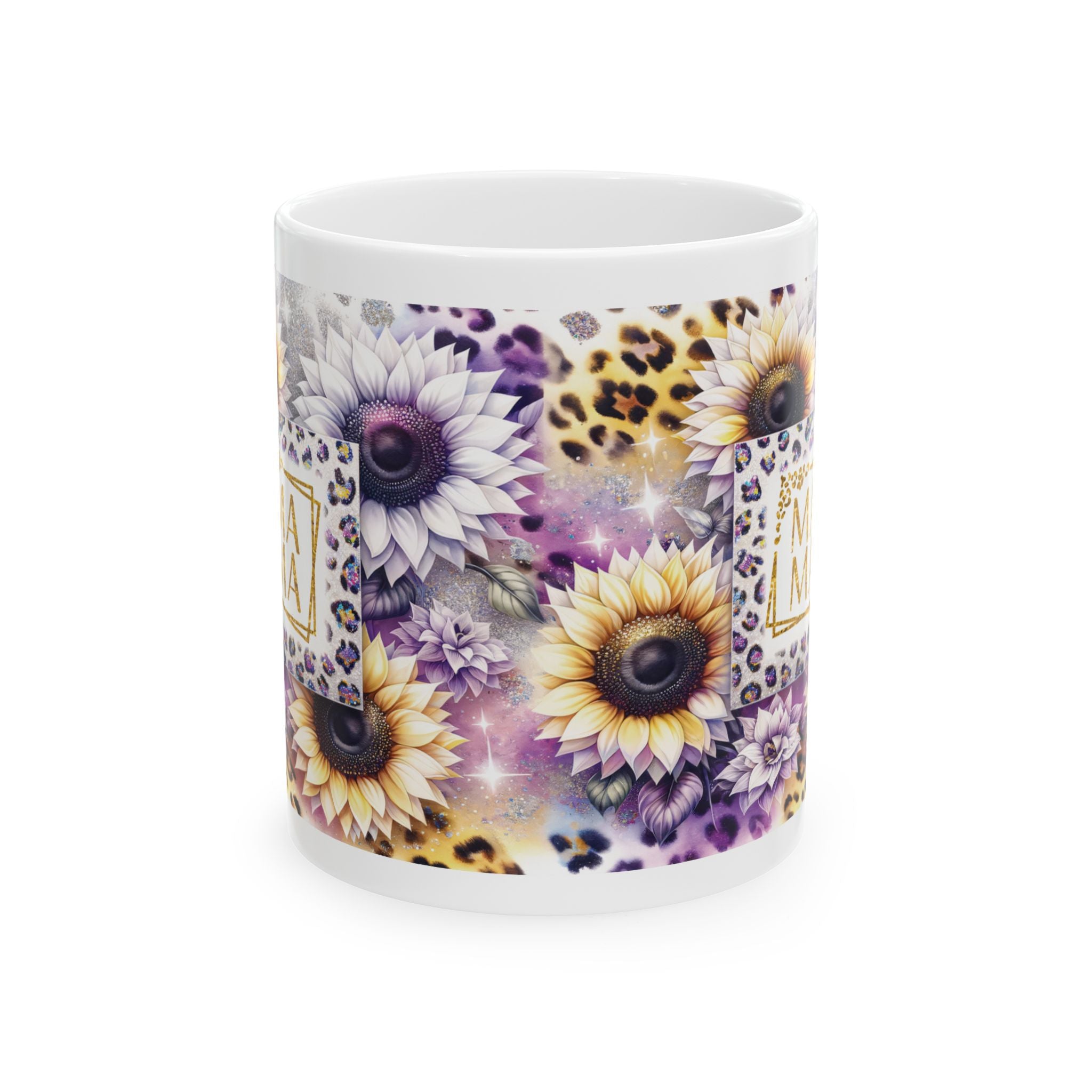Sunflower Leopard Print Ceramic Mug, Unique Gift for Animal Lovers, Colorful Coffee Cup, Birthday, Home Decor, Floral Drinkware