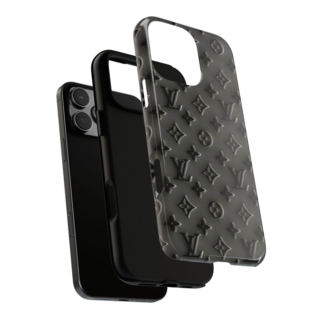 Embossed Luxury Monogram Phone Case — Black Designer-Style Protective Cover