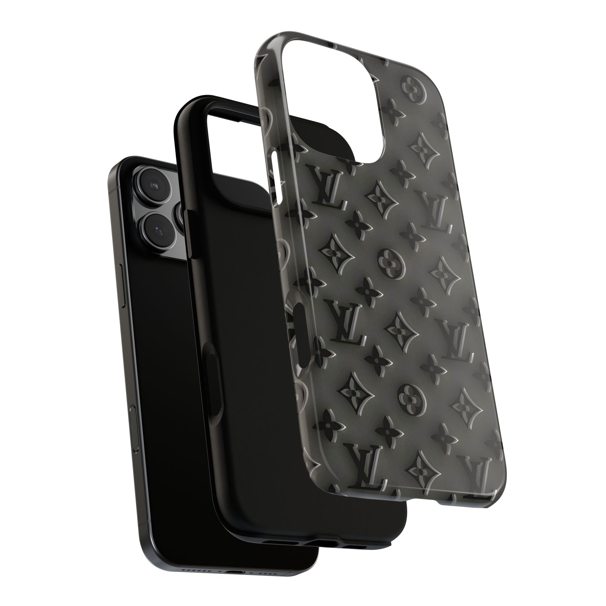 Embossed Luxury Monogram Phone Case — Black Designer-Style Protective Cover