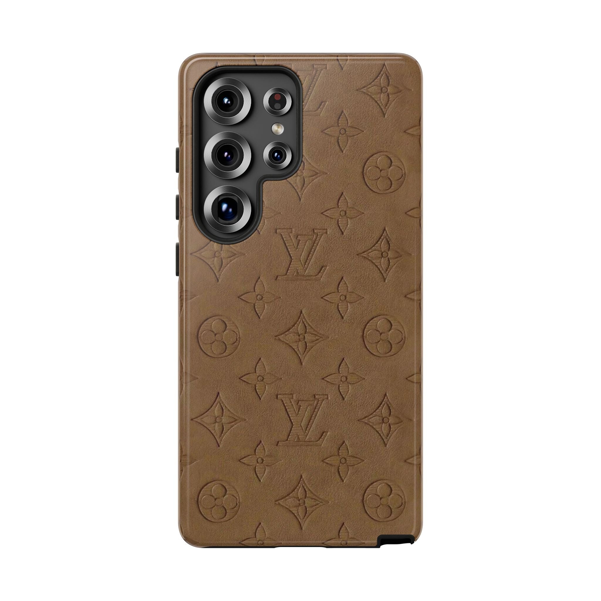 Luxury Monogram Tough Phone Case — Brown Embossed Leather Pattern