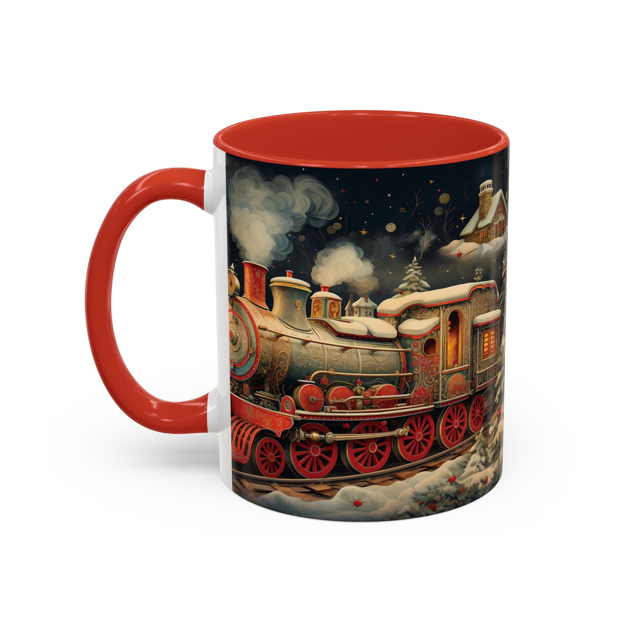 Christmas Train Accent Coffee Mug – Festive Snowy Village Holiday Design (11/15oz)