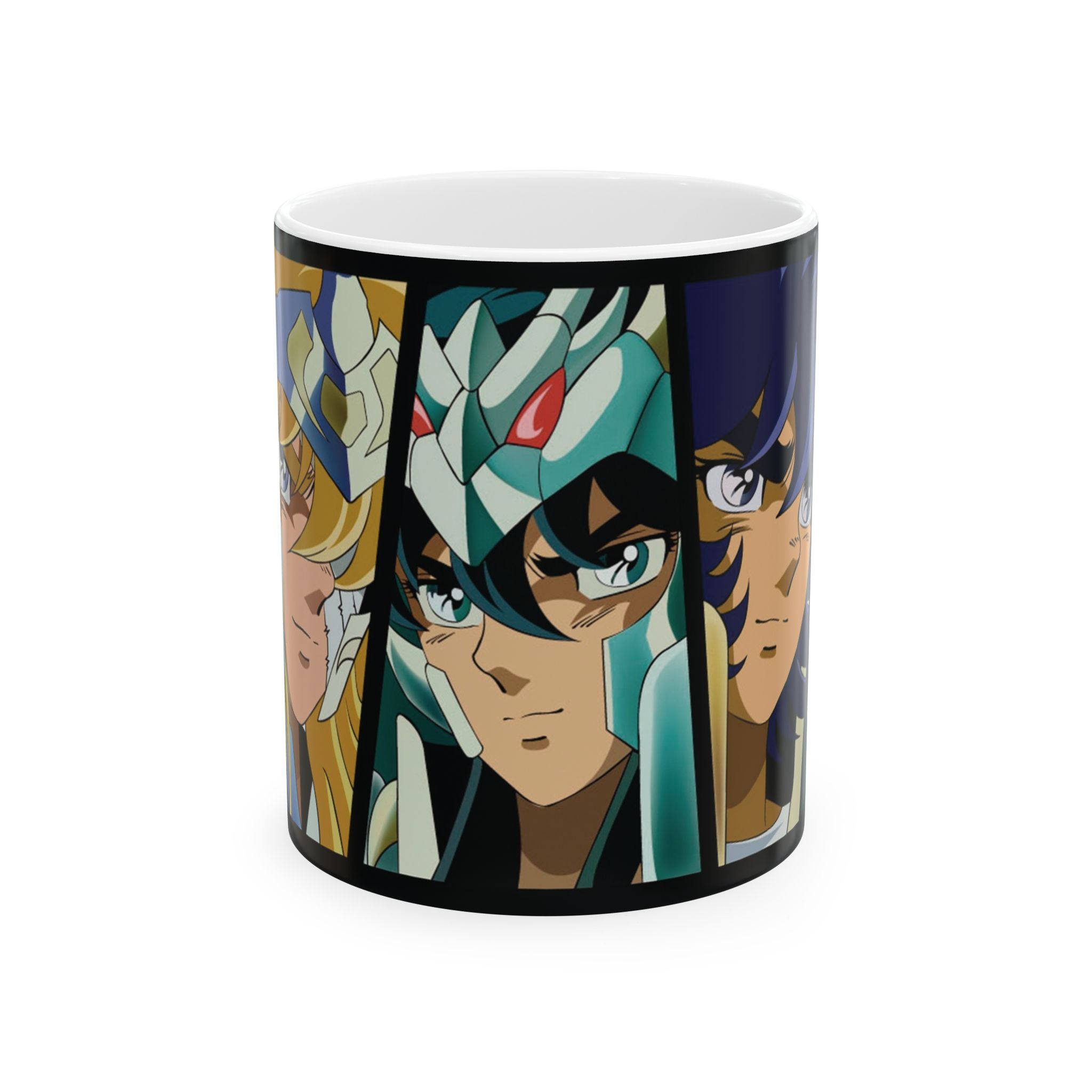 Anime Character Montage Mug — Saint Seiya Inspired Ceramic Coffee Cup (11oz, 15oz)