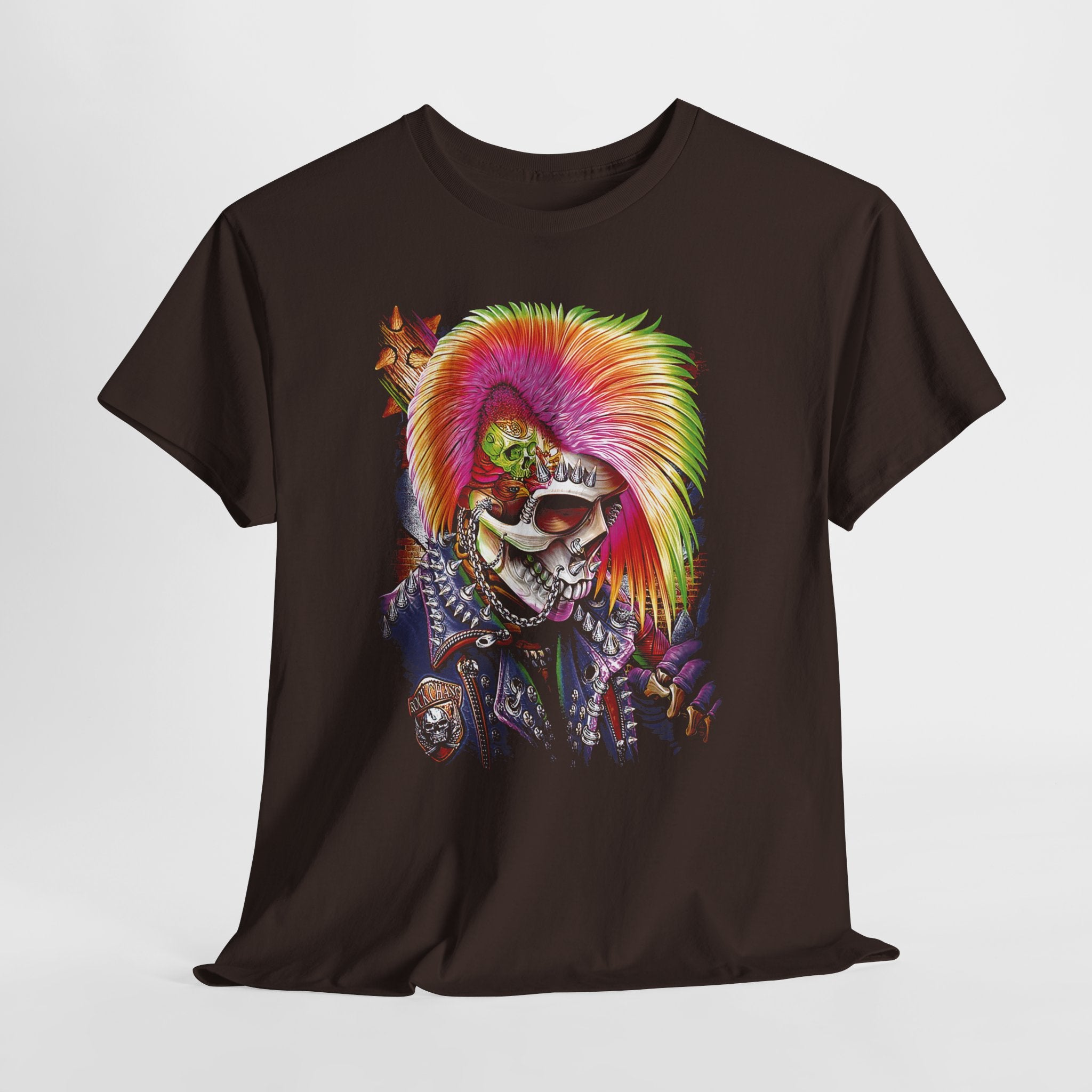 Vibrant Skull Punk Tee - Unisex Heavy Cotton Shirt with Edgy Design