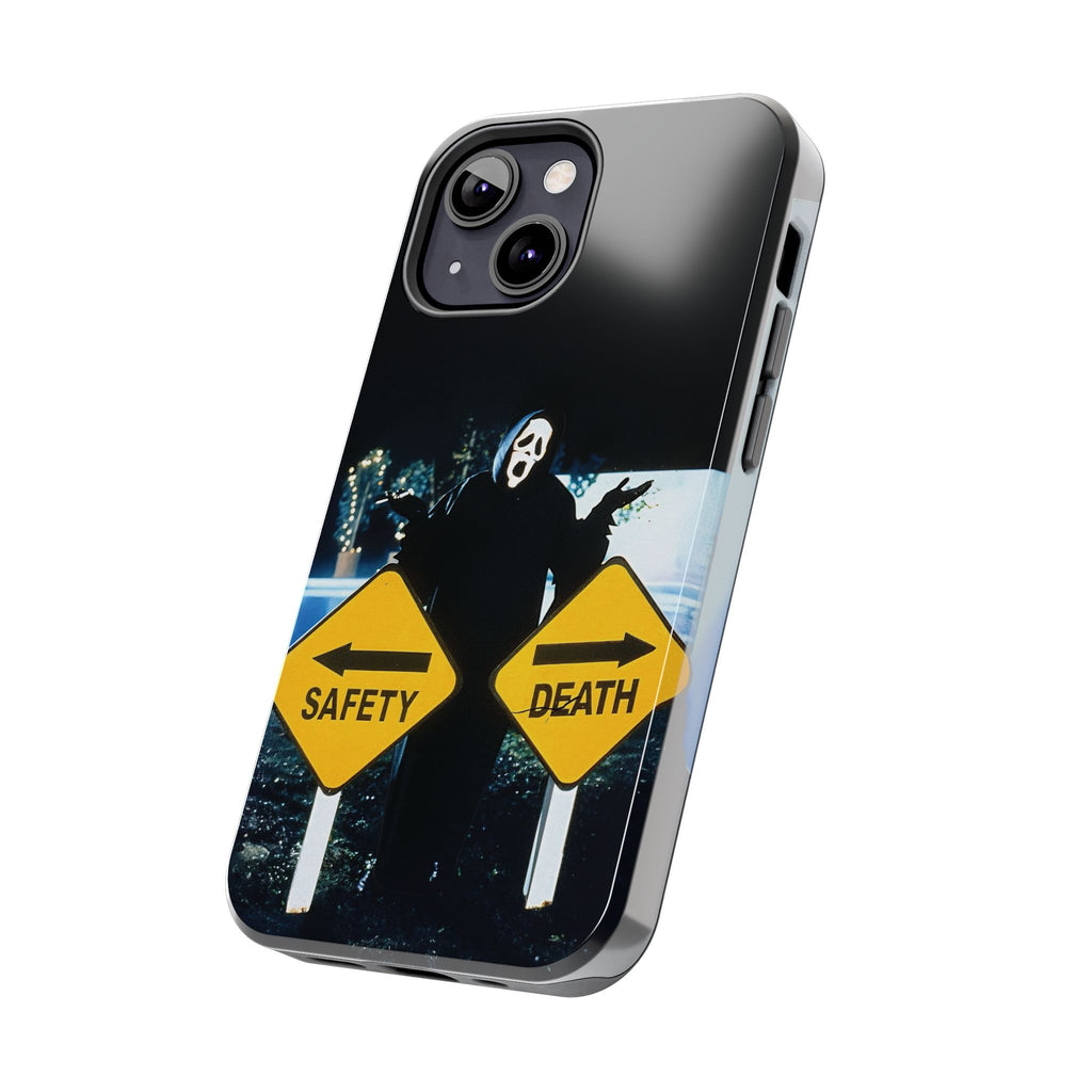 Spooky Phone Cases with Safety and Death Design, Halloween Gift, Horror Movie Merch, Unique Phone Accessories, Fun and Functional