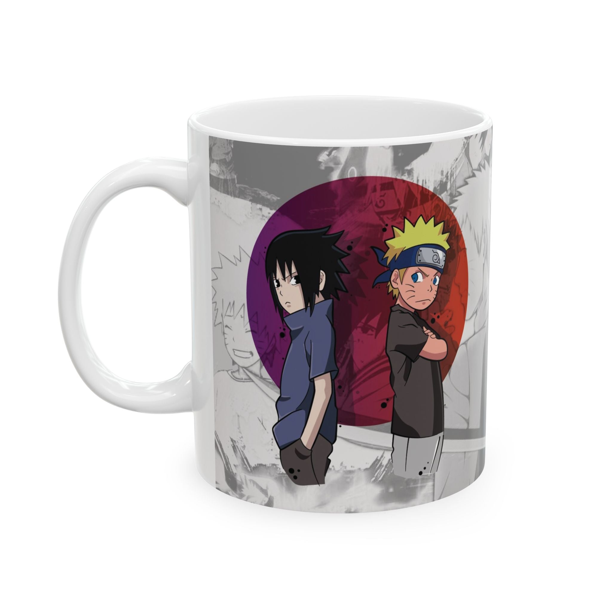 Anime Naruto & Sasuke Mug — Character Collage Ceramic Coffee Cup (11oz/15oz)