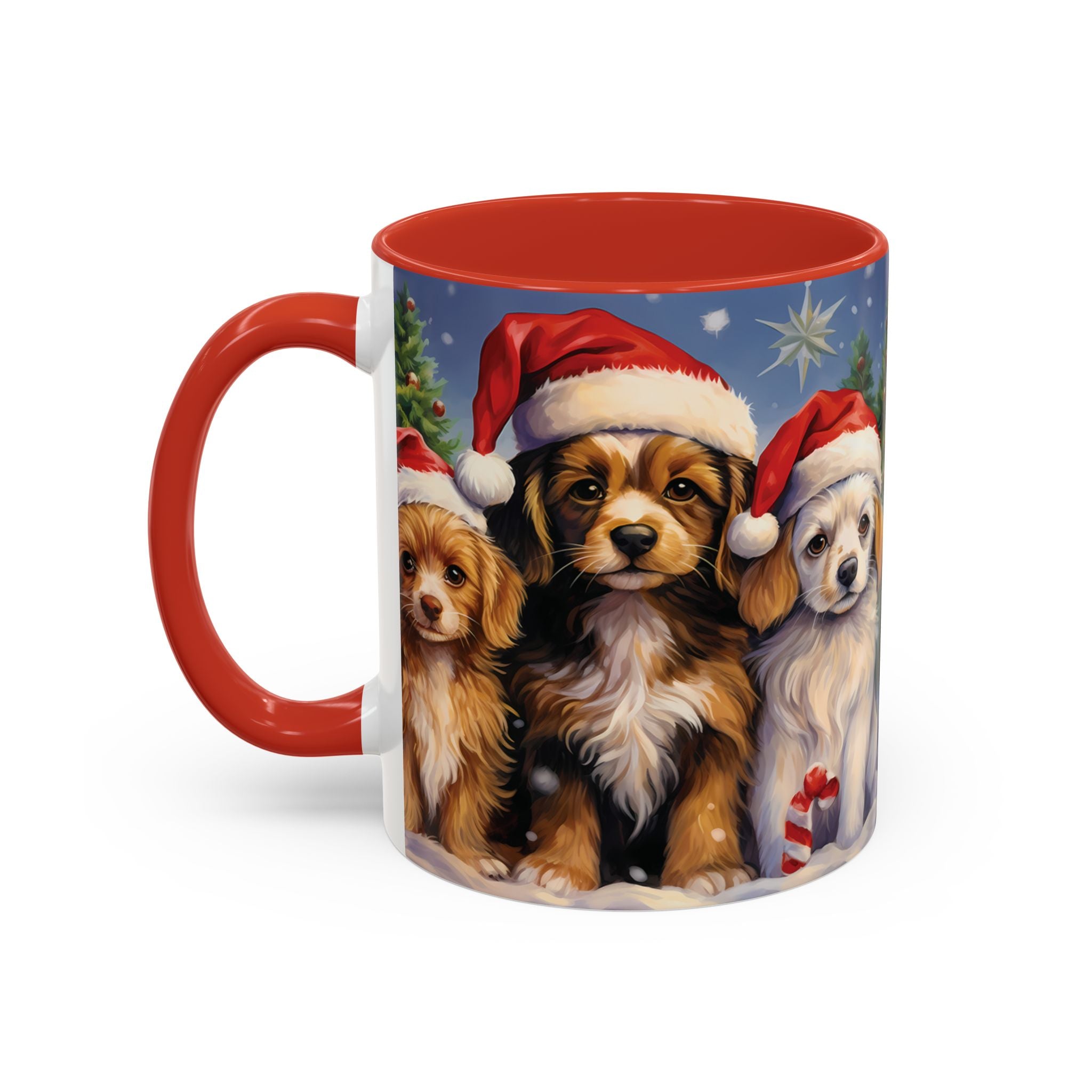 Christmas Puppies Coffee Mug – Festive Santa Hat Dog Accent Mug (11/15oz)