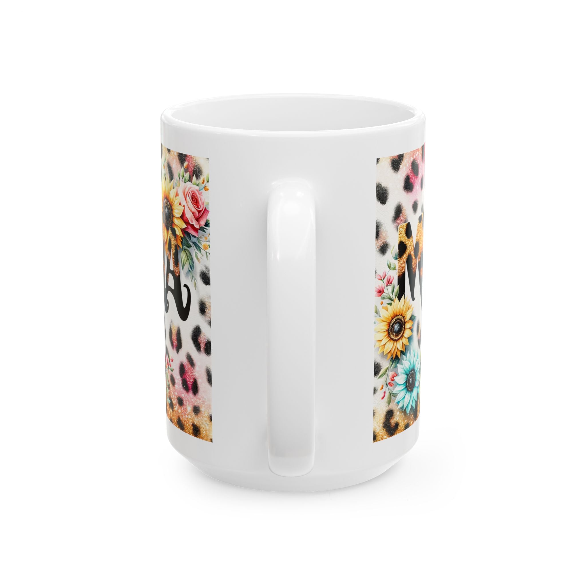 Floral Leopard Print Mug for Moms, Birthday Gift, Coffee Cup, Unique Ceramic Drinkware, Cute Animal Print