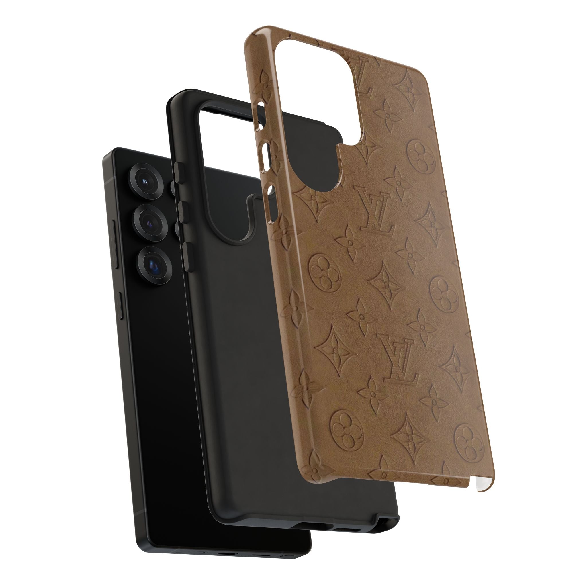 Luxury Monogram Tough Phone Case — Brown Embossed Leather Pattern