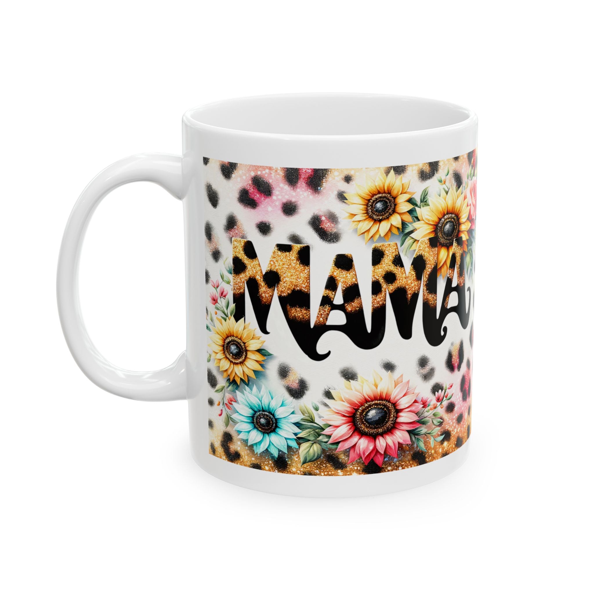 Floral Leopard Print Mug for Moms, Birthday Gift, Coffee Cup, Unique Ceramic Drinkware, Cute Animal Print