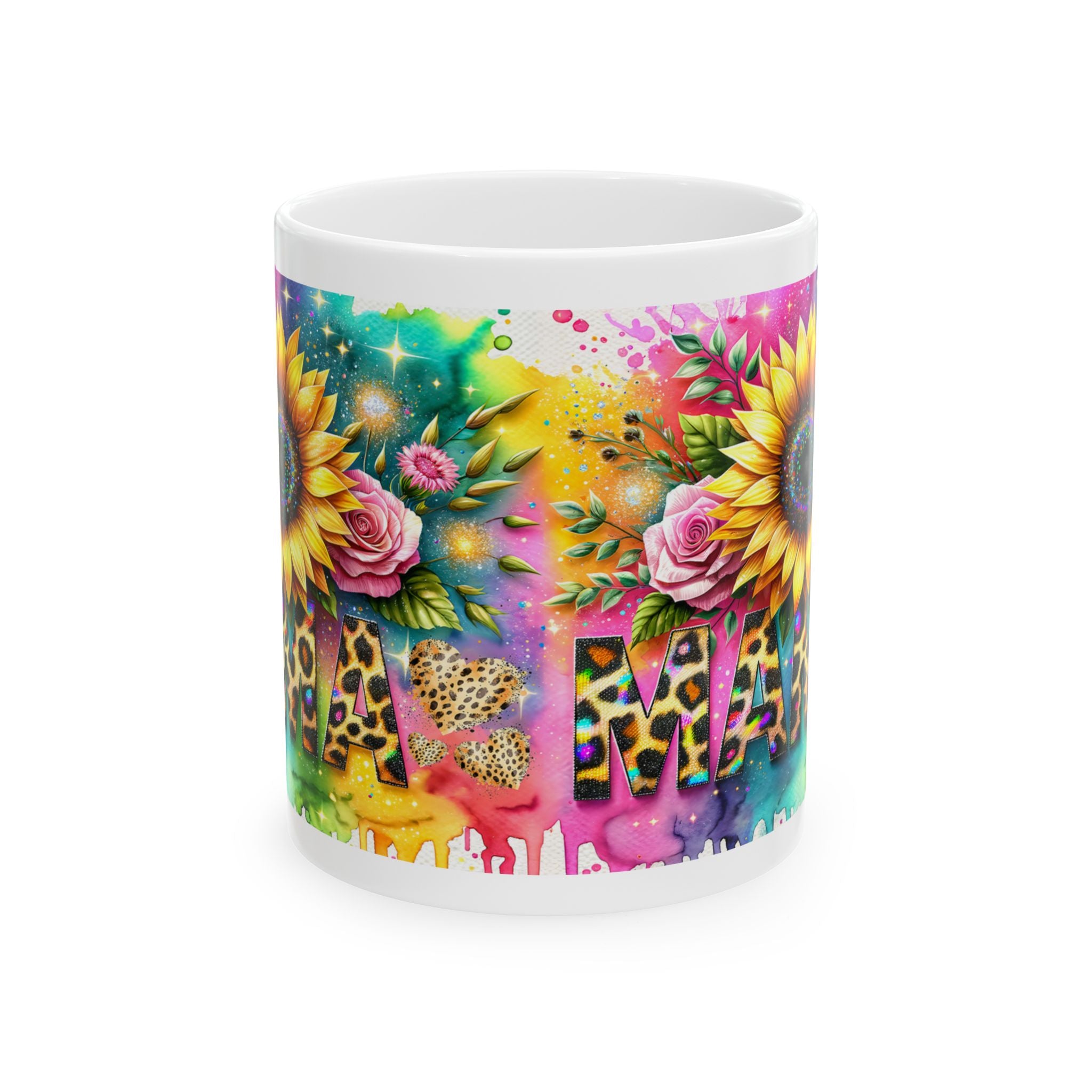 Vibrant Floral Leopard Print Mug | Colorful Coffee Cup for Mom | Cute Gift for Mother's Day, Birthdays, or Any Occasion