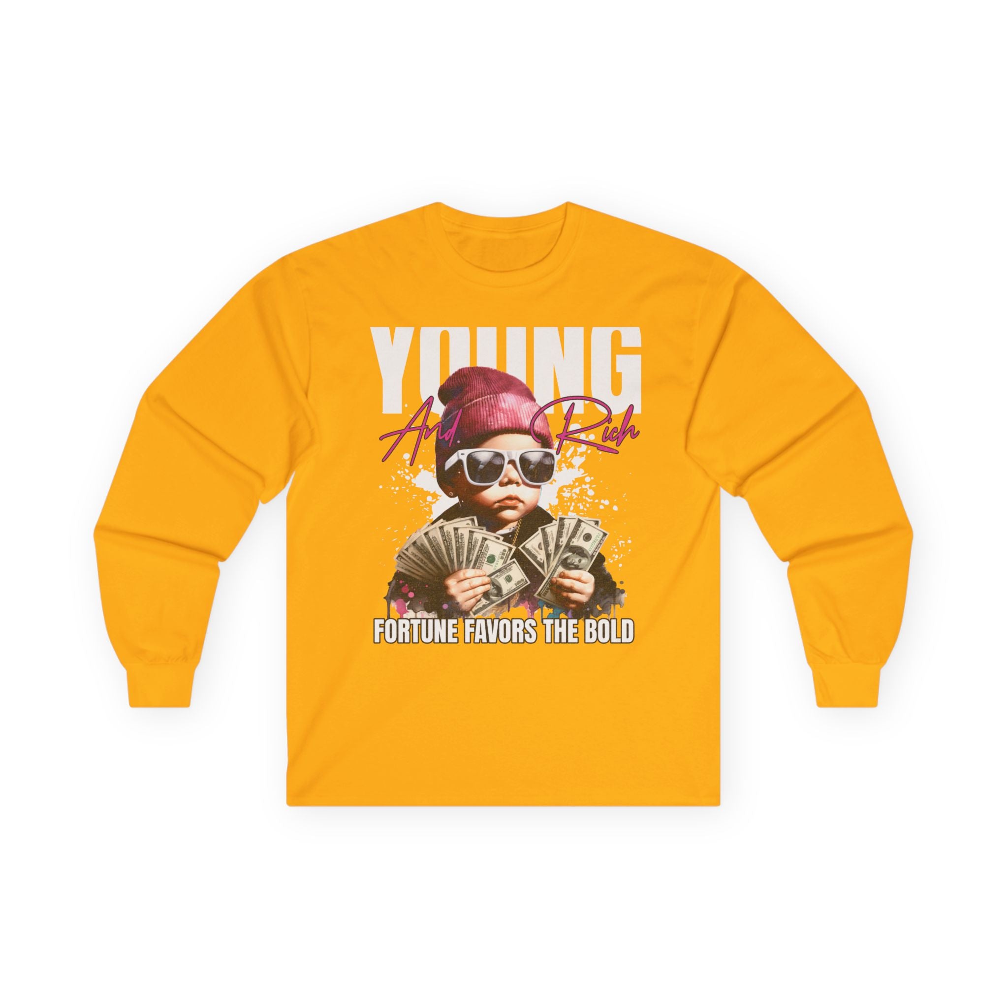 Bold Young Fortune Long Sleeve Tee - Motivational Shirt, Gift for Teens, Streetwear, Graphic Tee, Bold Statement Clothing