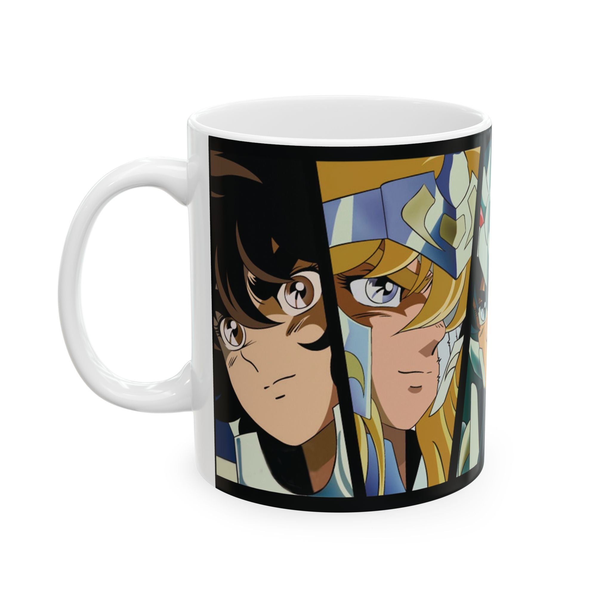 Anime Character Montage Mug — Saint Seiya Inspired Ceramic Coffee Cup (11oz, 15oz)