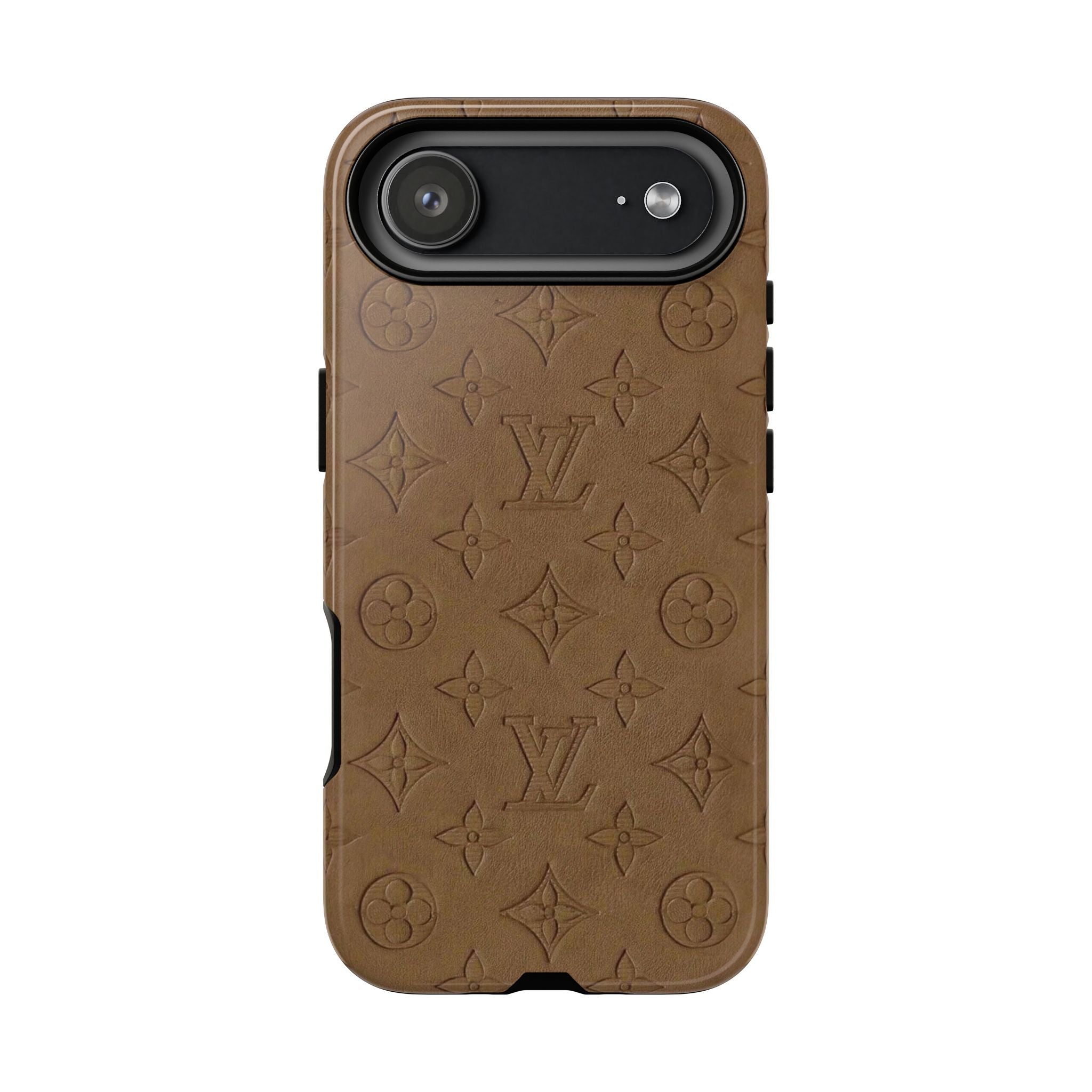 Luxury Monogram Tough Phone Case — Brown Embossed Leather Pattern